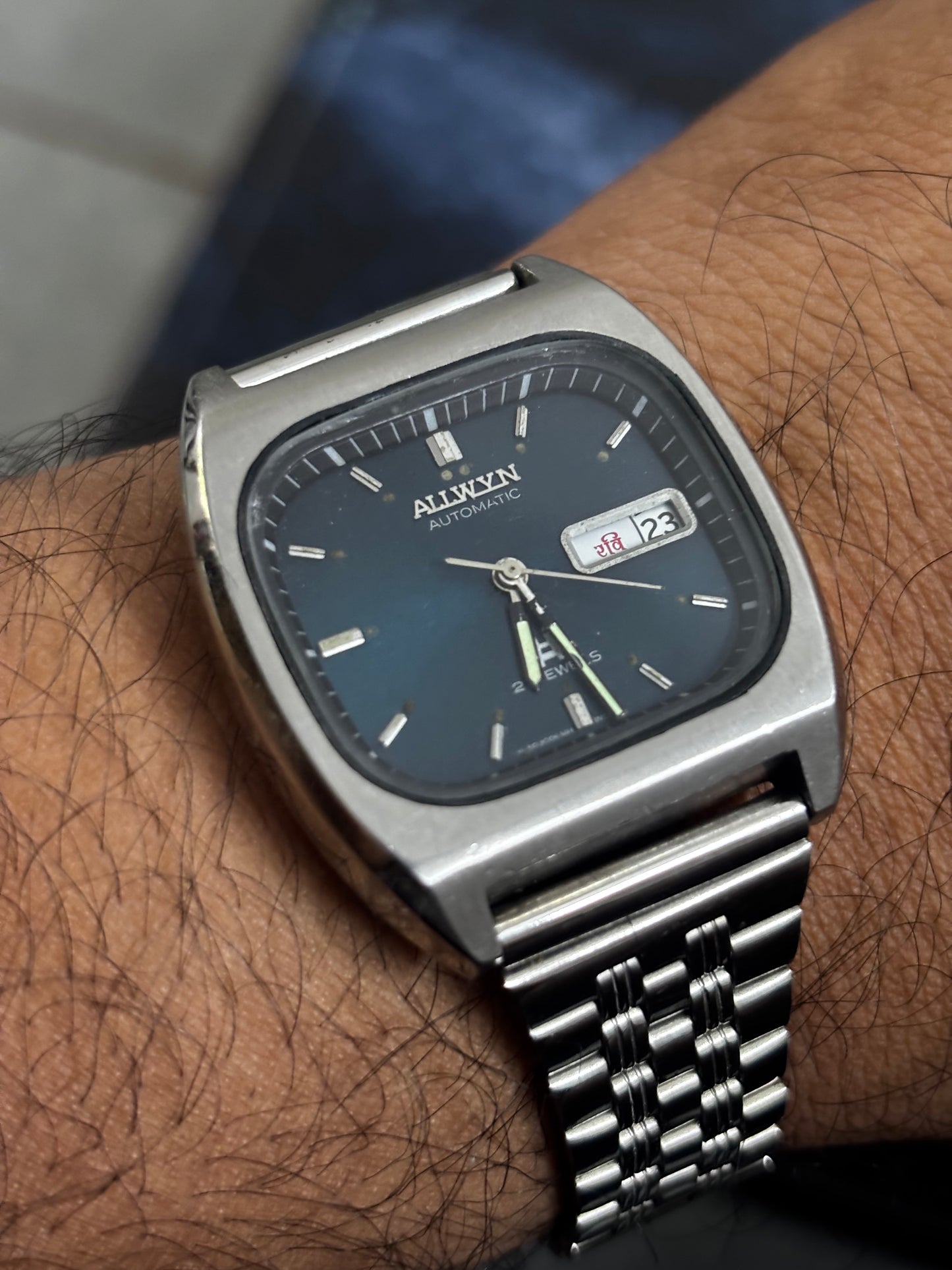 Allwyn Automatic Vintage Day Date Watch with a Midnight Blue Dial