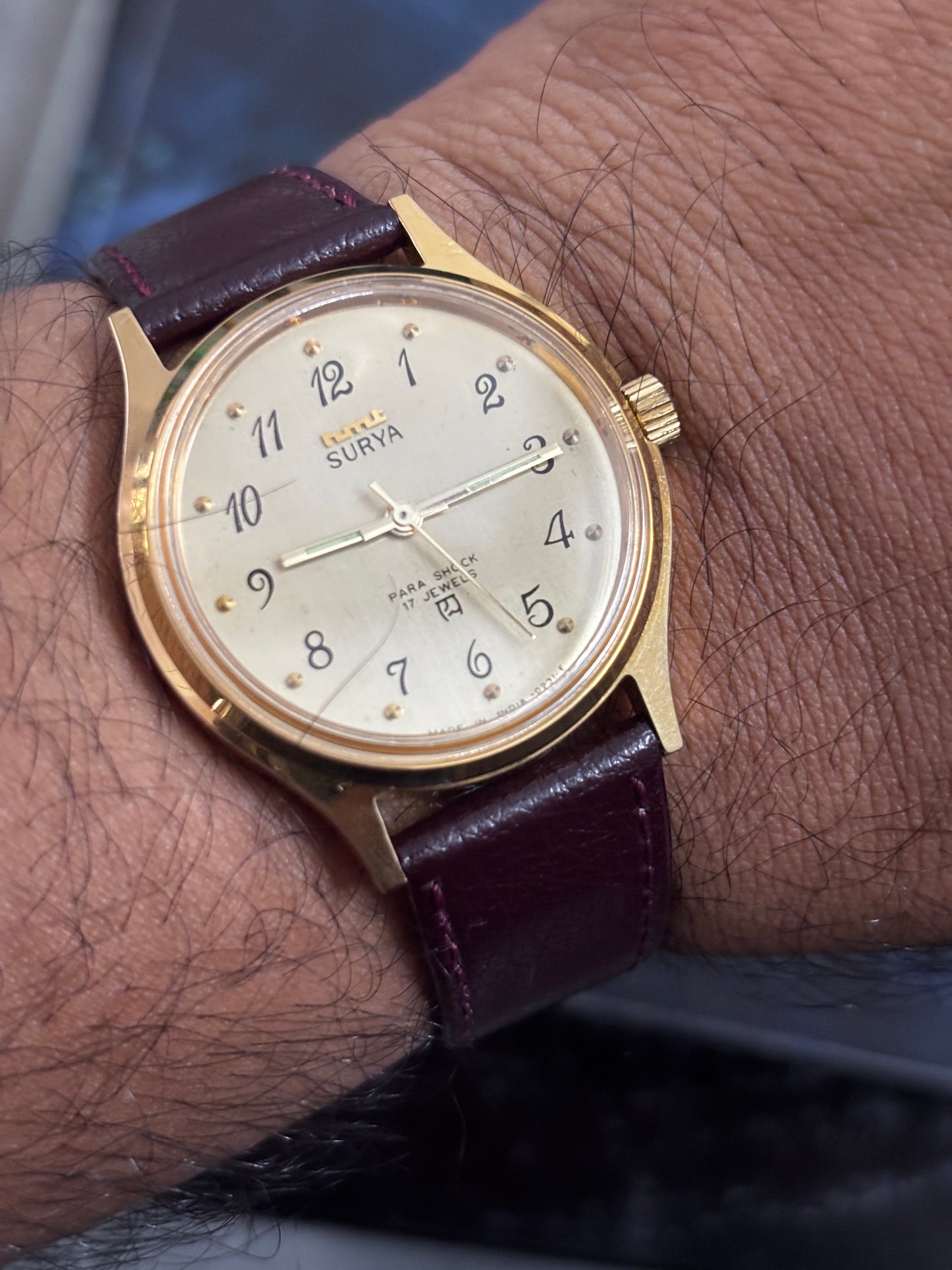 HMT Surya Hand-wound Vintage Watch with a Gold-toned Case and Dial