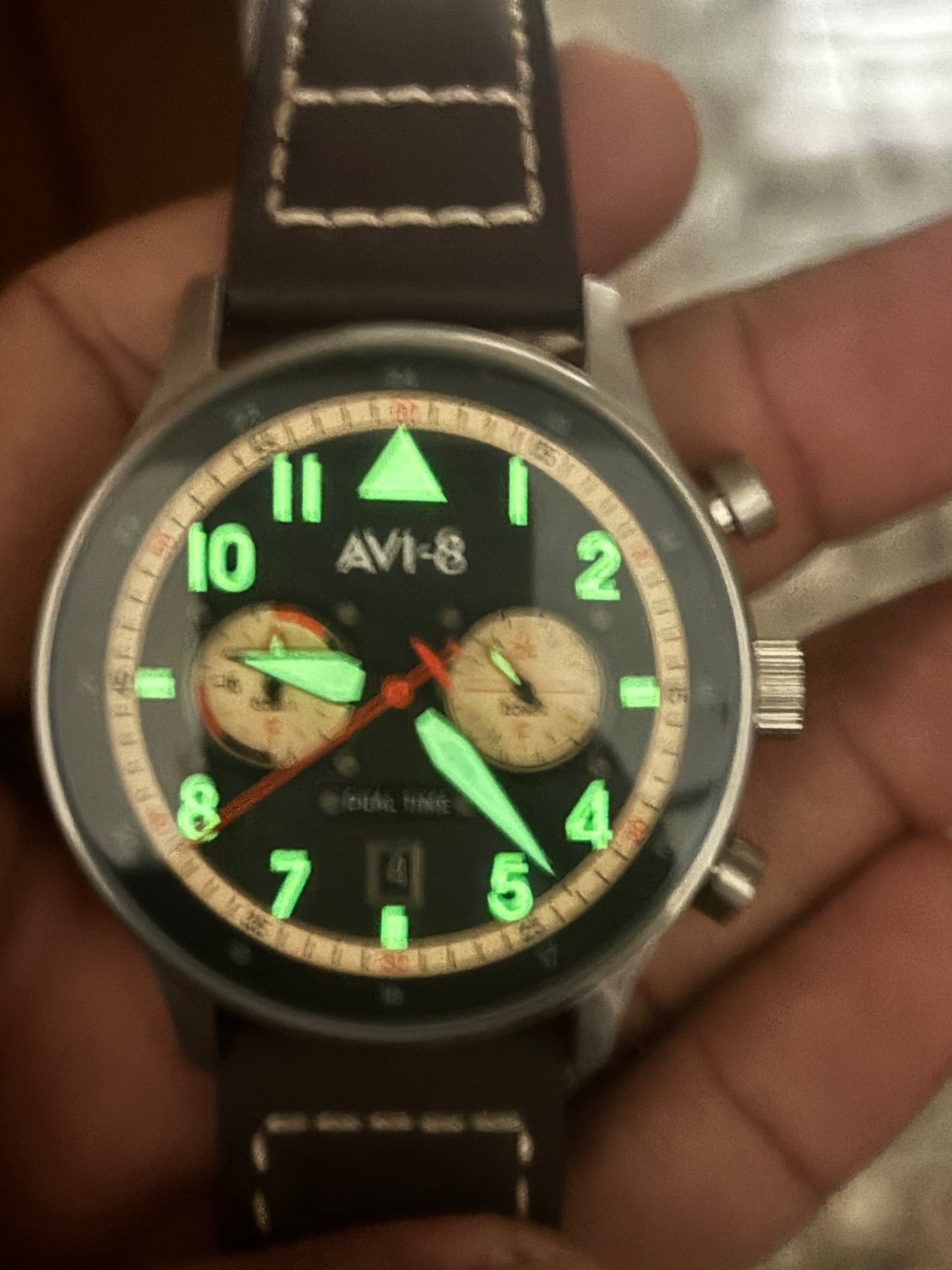 AVI-8 Men's 43.5mm Hawker Hurricane Carey Dual Time Watch with Leather Strap AV-4088