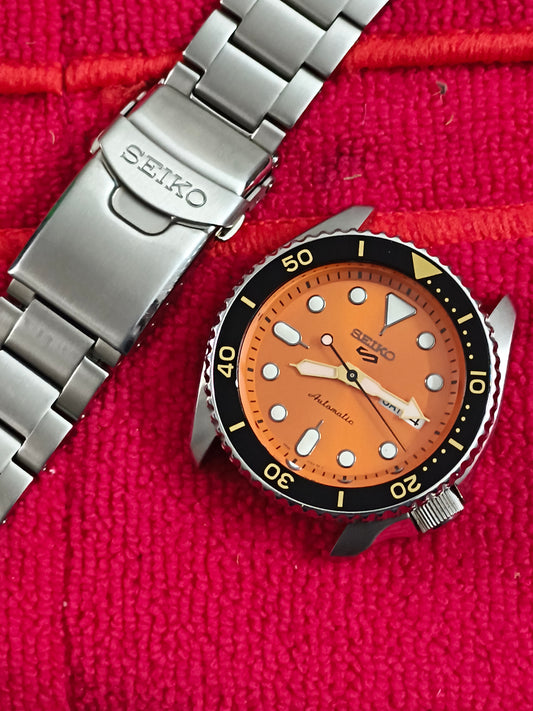 Seiko 5 Sports Automatic Watch with Orange Dial (SRPD59K1), Pre-owned, Mint Condition