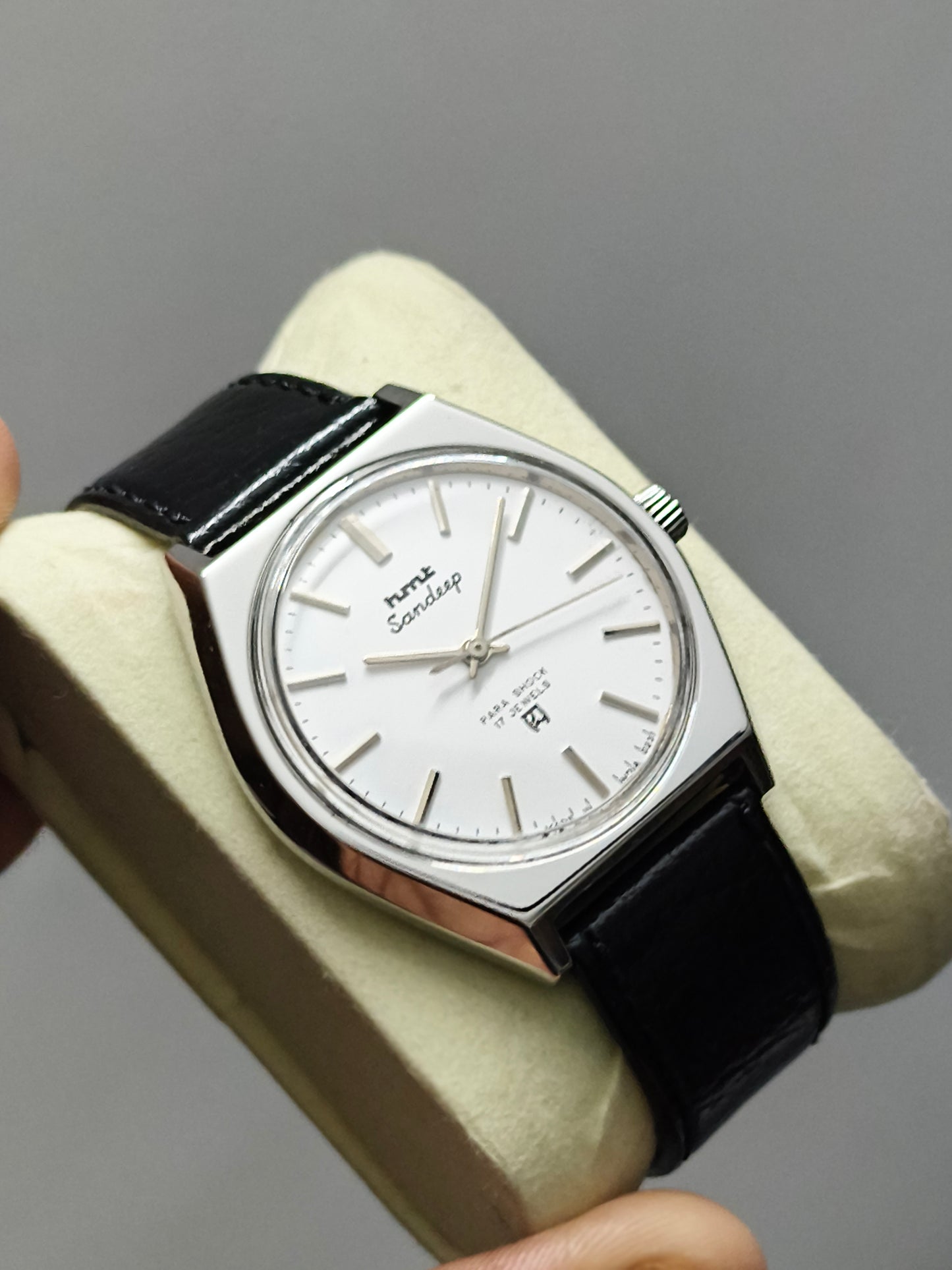 HMT Sandeep Mechanical Hand-wound Watch with White Dial