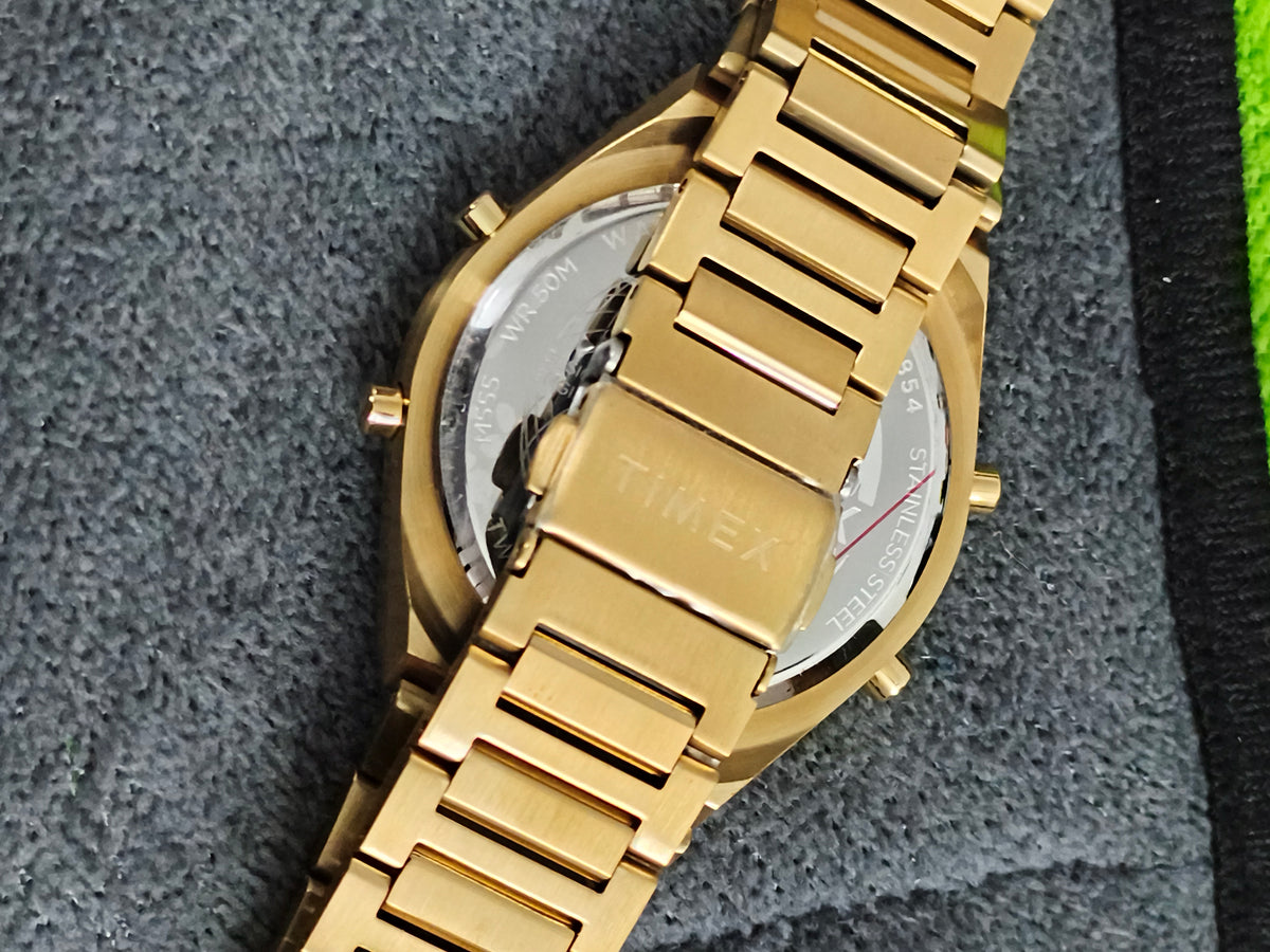 TIMEX Q80 Continental Round 39mm Digital Watch with a Gold-toned Case