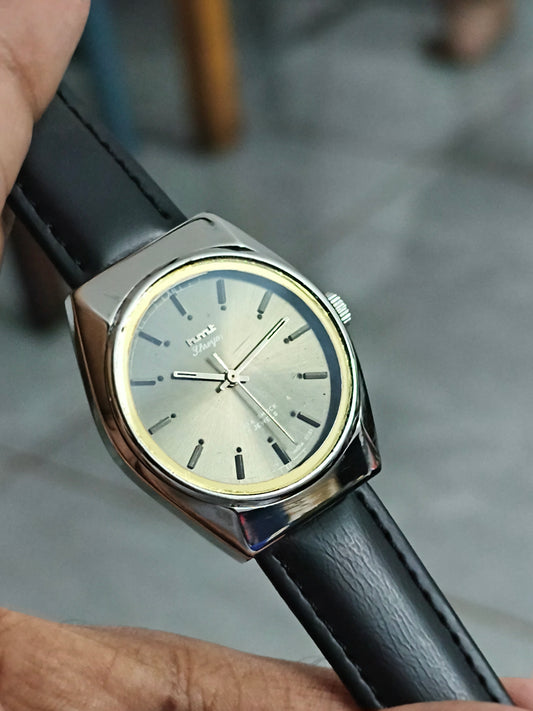 HMT Shreyas Hand-wound Vintage Watch with an Olive Grey Sunburst Dial