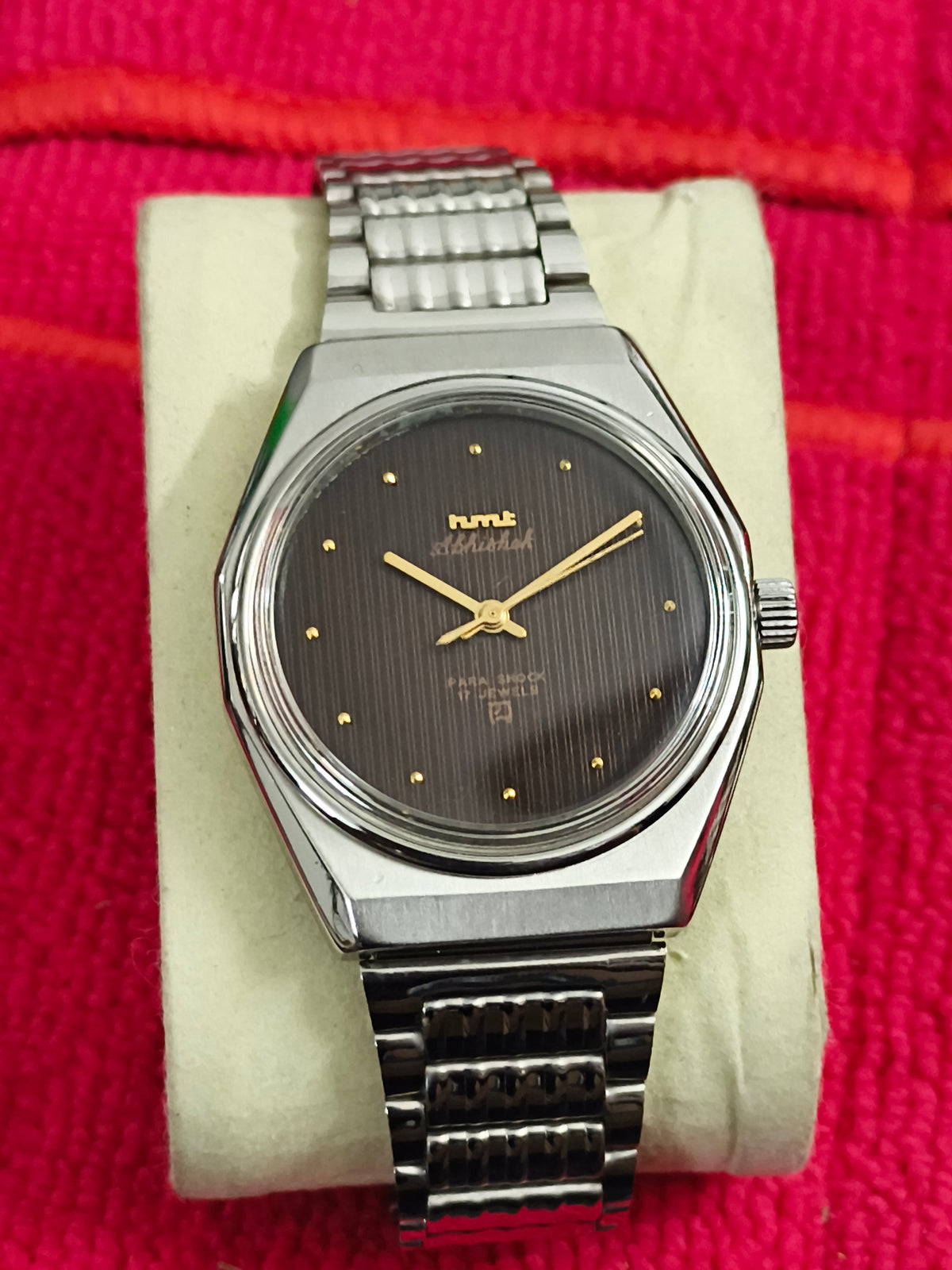HMT Abhishek Hand-wound Neo-Vintage Watch with a Brown Vertical Pattern Dial