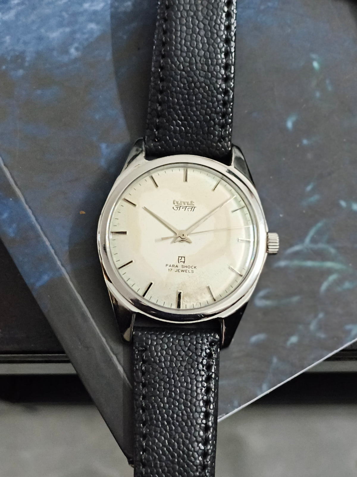 HMT Janata Vintage Mechanical Watch with Hindi Text on the White Patina Dial