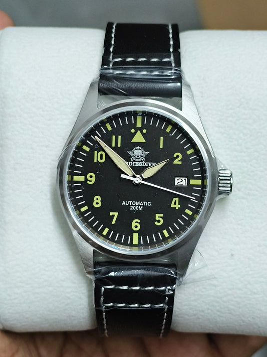 ADDIESDIVE 39mm Automatic Watch Pilot/Diver 200M with Black Dial