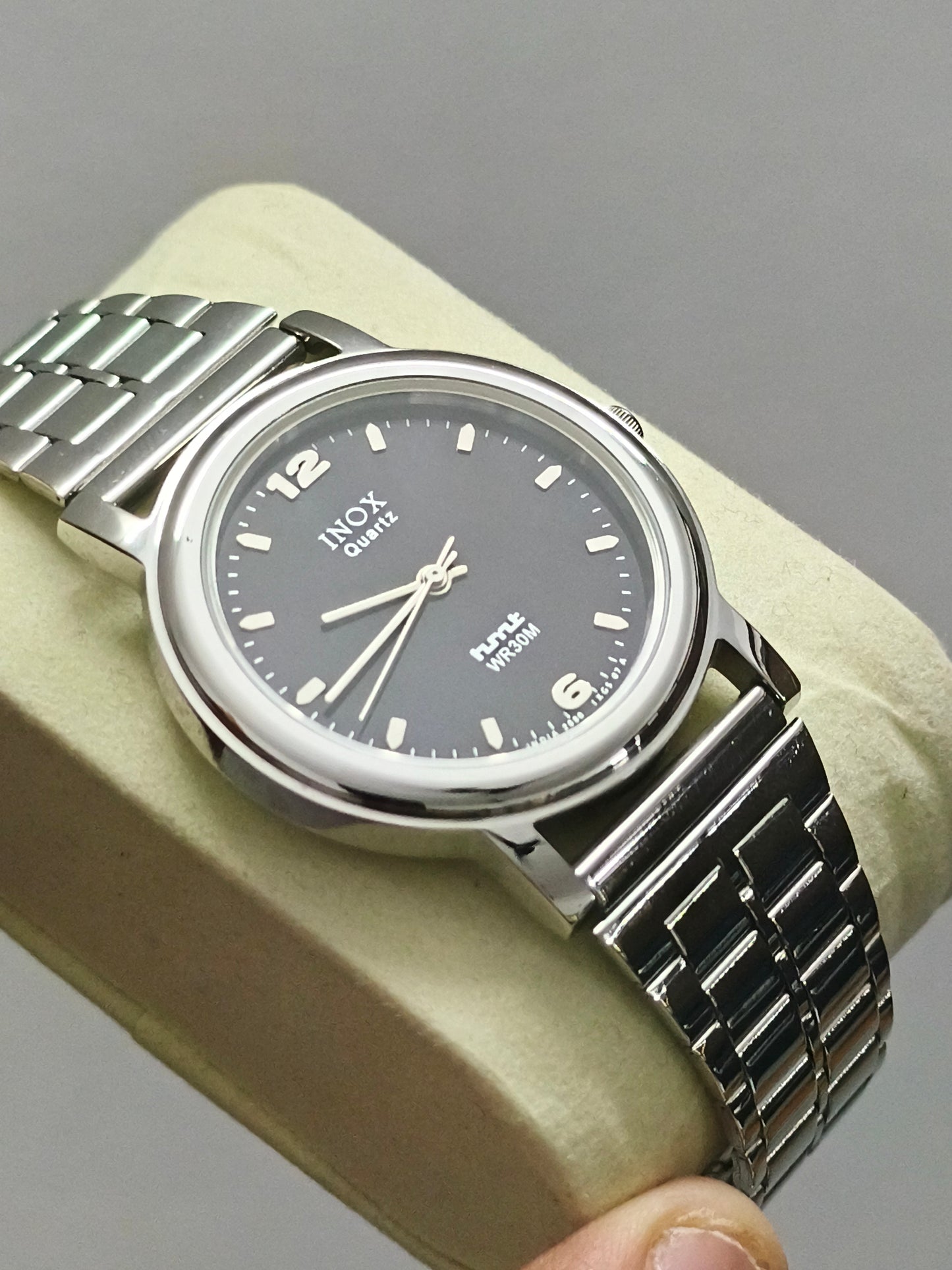 HMT INOX Round Quartz Watch with Black Dial