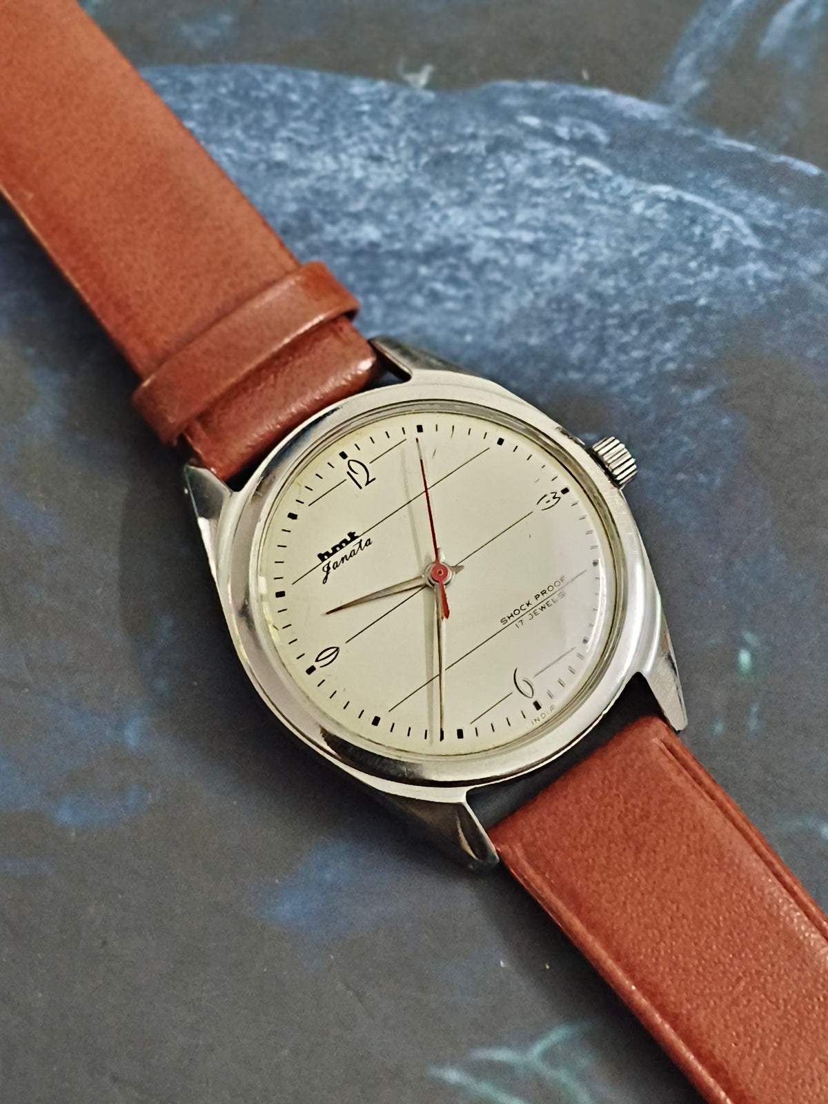 HMT Janata Hand-wound Vintage Watch with a White Notebook Pattern Dial