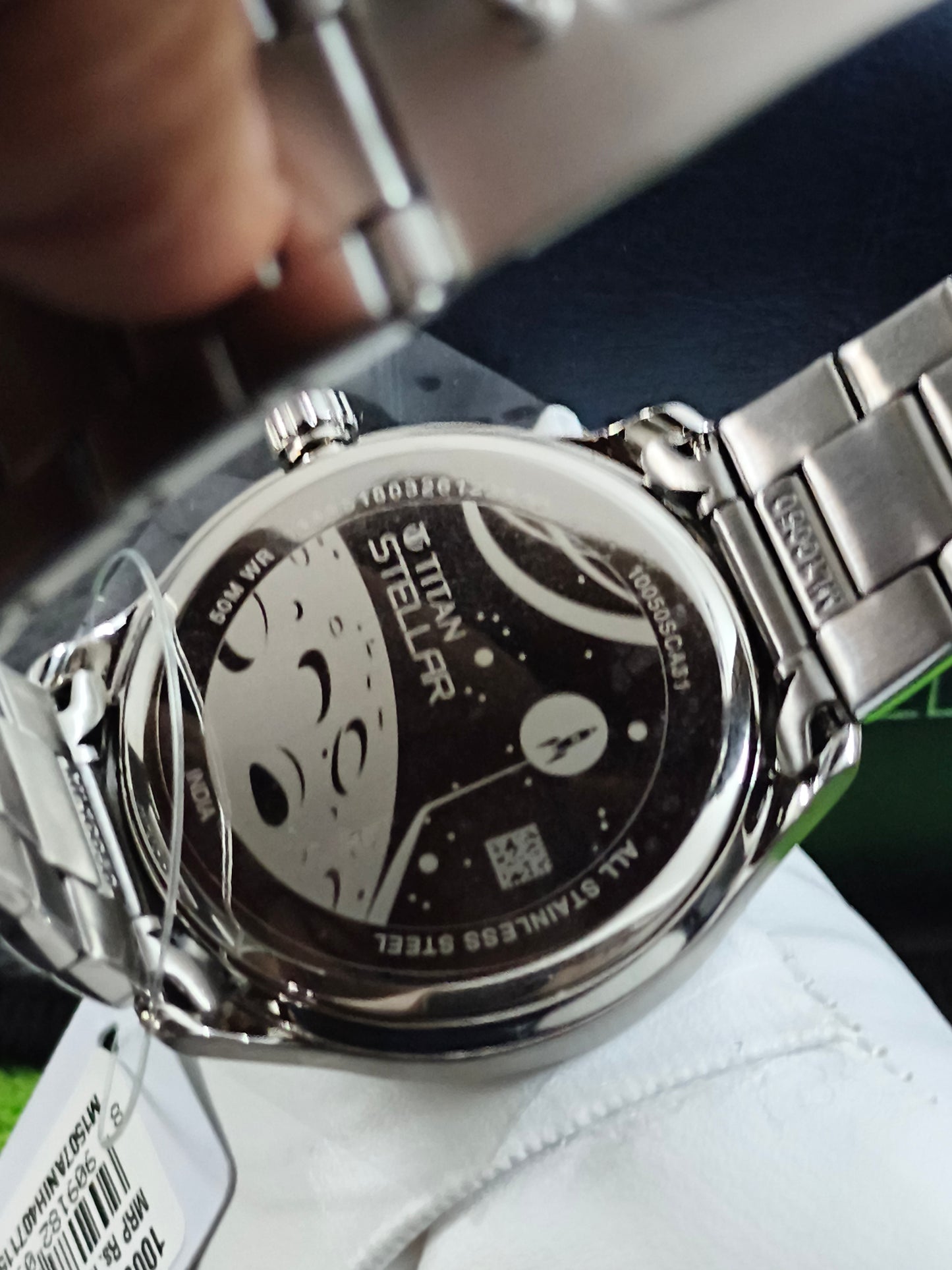 Titan Stellar Dual Moon Phase Quartz Watch with a Blue Star-studded Dial