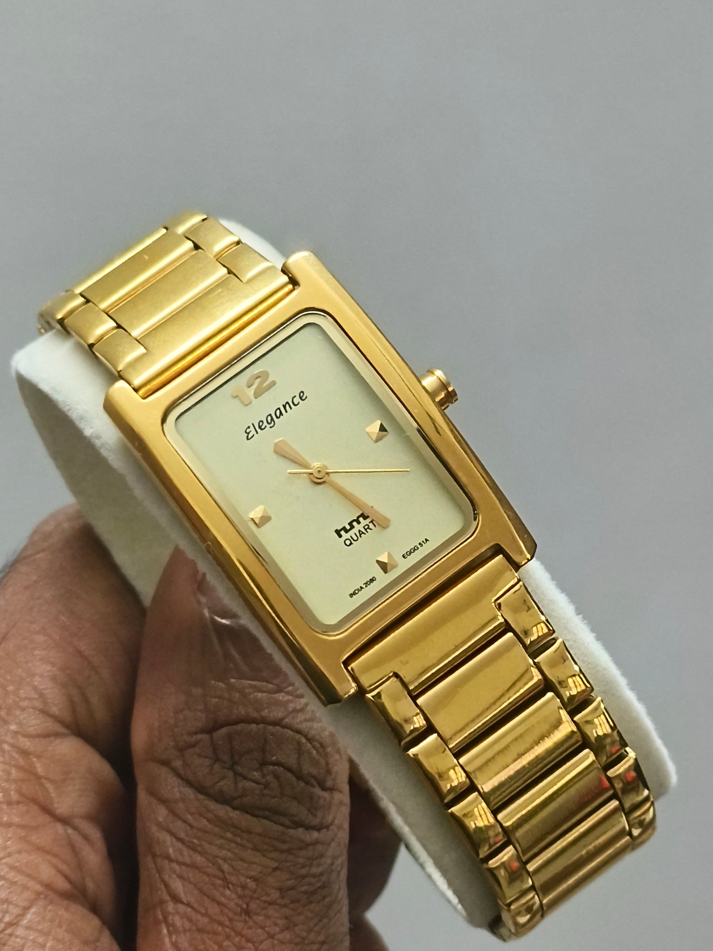 HMT Elegance Tank Gold Quartz Watch Brand New In Box