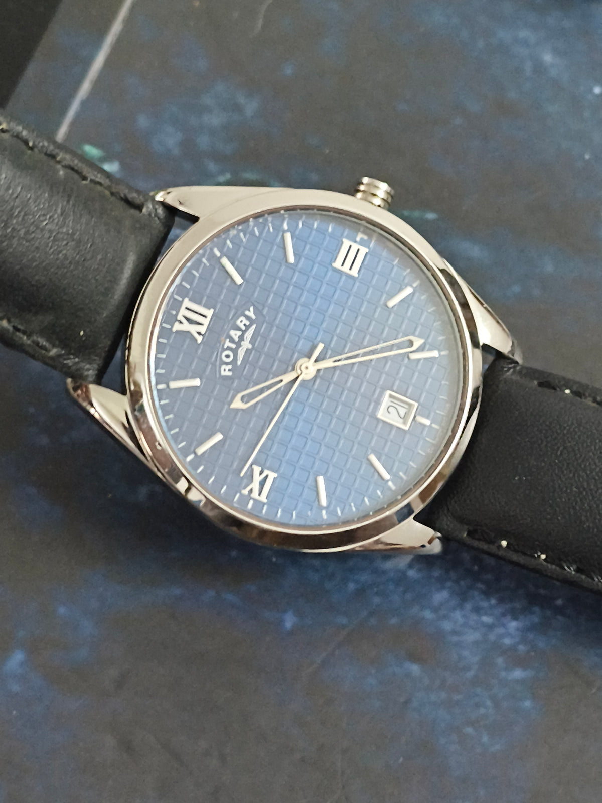 Rotary Quartz watch with a Blue Waffle Dial
