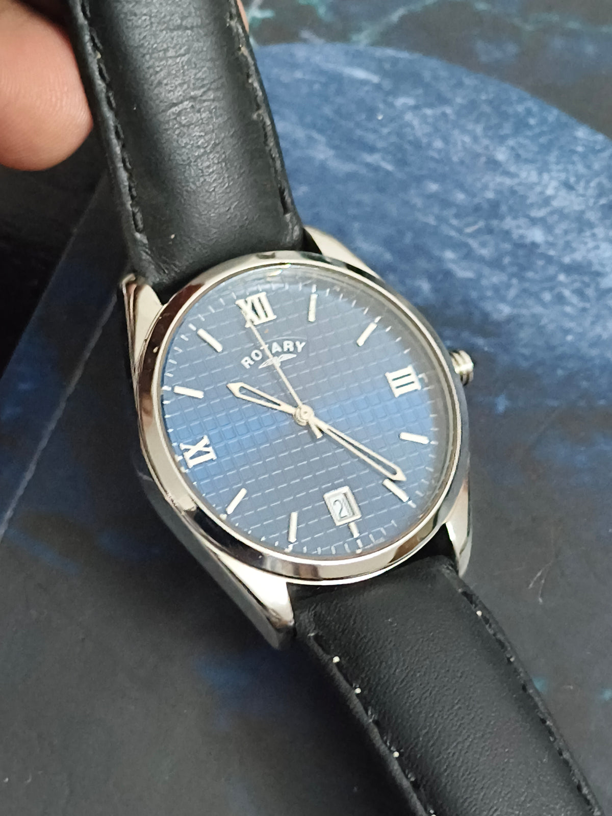 Rotary Quartz watch with a Blue Waffle Dial