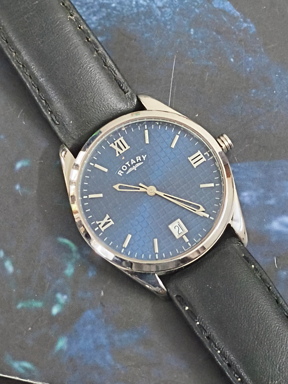 Rotary Quartz watch with a Blue Waffle Dial
