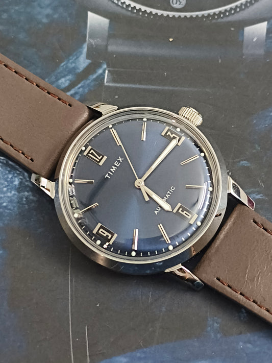 Timex Marlin Automatic Watch with a Blue Sunburst Dial (TW2V44500U9)