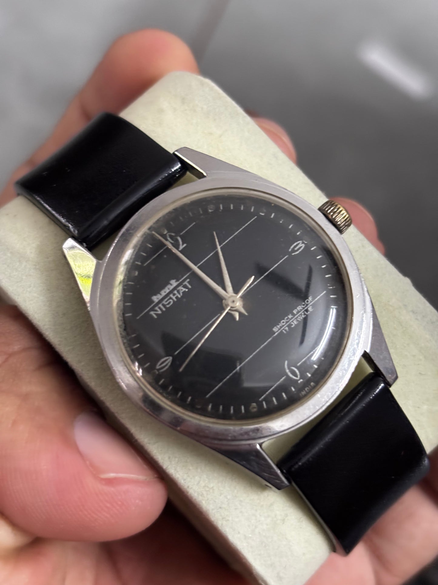 HMT Nishat Hand-wound Vintage Watch with a Black Notebook Dial