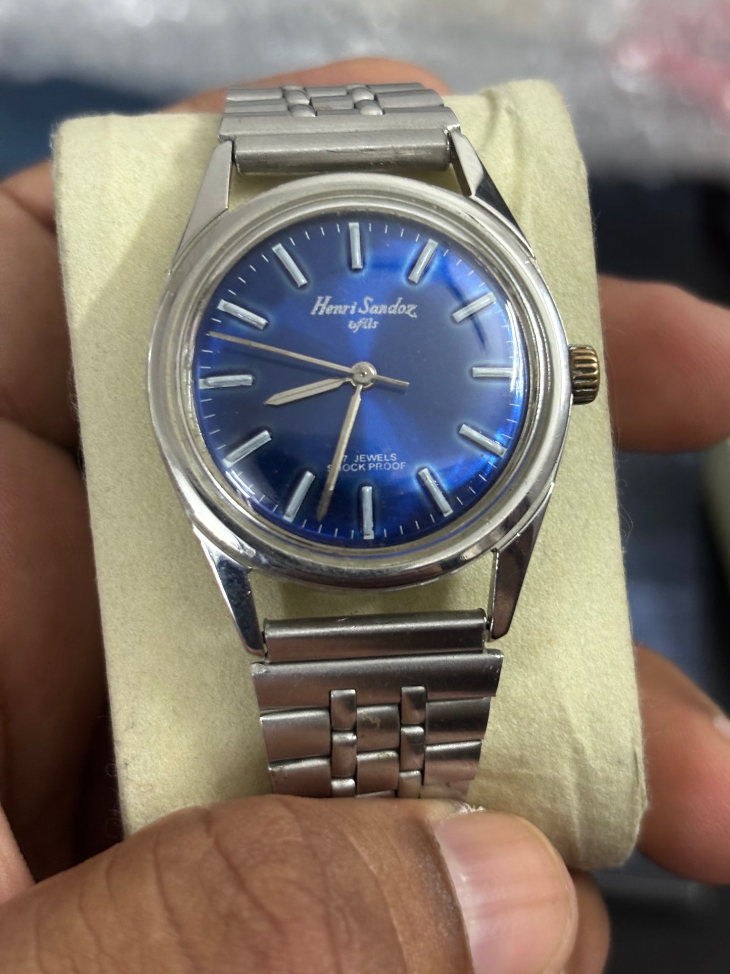 Henry Sandoz & Fils Manual-winding Vintage Watch with a Blue Dial
