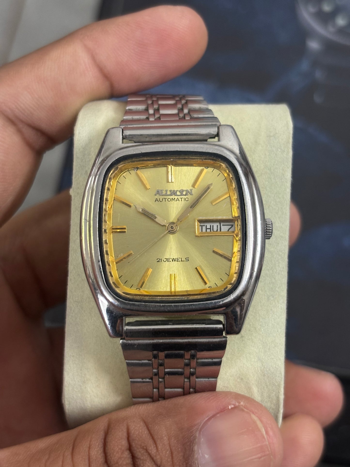 Allwyn Automatic Vintage Day Date Watch with a Golden Dial
