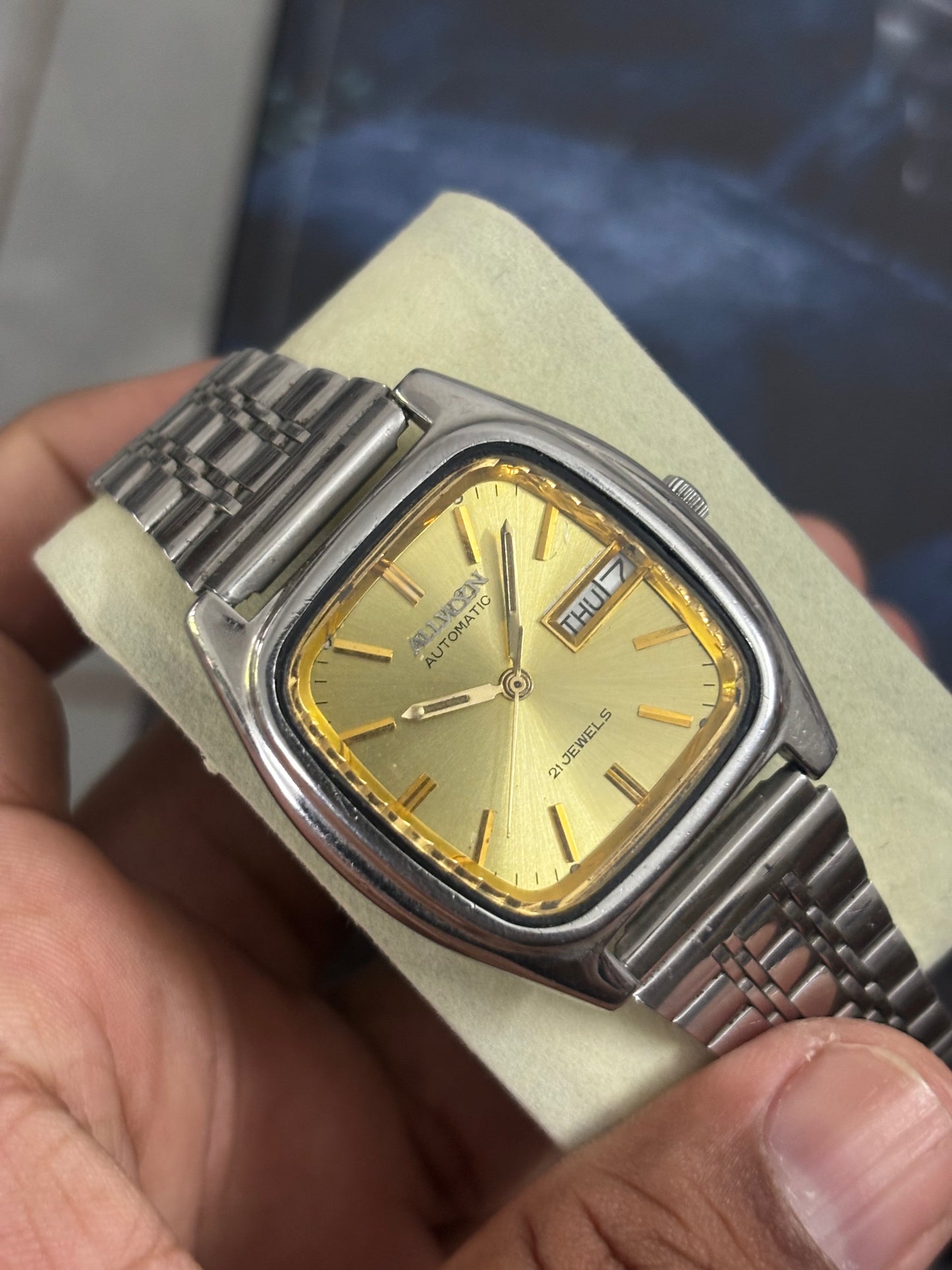 Allwyn Automatic Vintage Day Date Watch with a Golden Dial