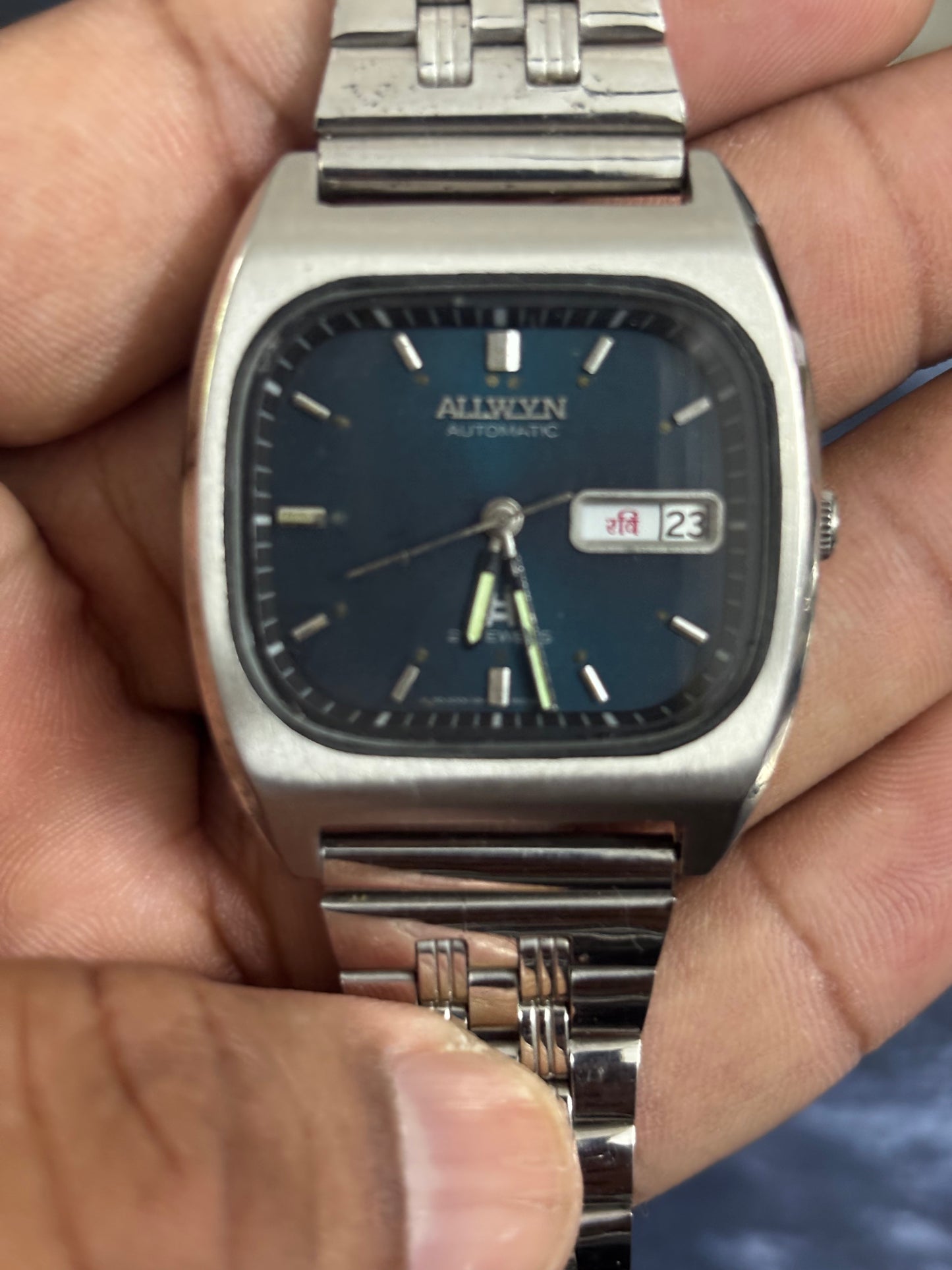 Allwyn Automatic Vintage Day Date Watch with a Midnight Blue Dial