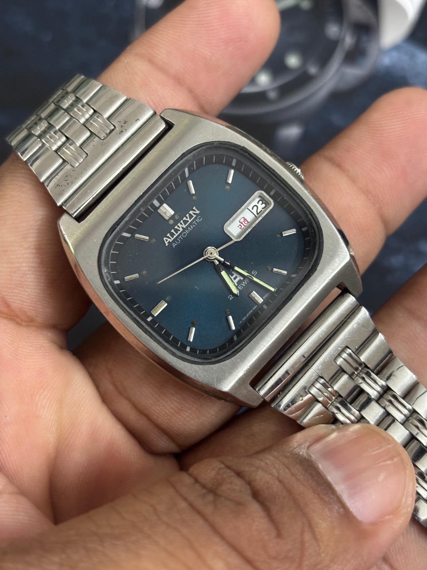 Allwyn Automatic Vintage Day Date Watch with a Midnight Blue Dial