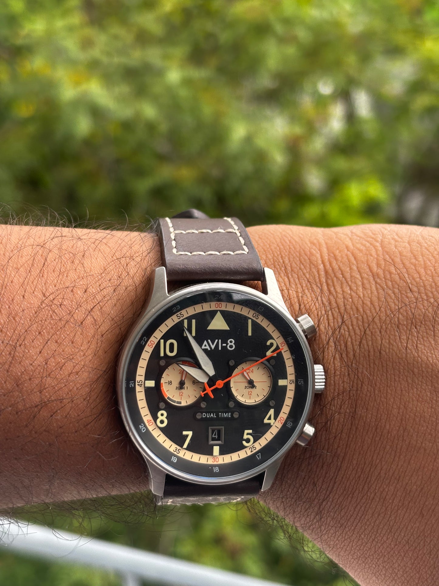 AVI-8 Men's 43.5mm Hawker Hurricane Carey Dual Time Watch with Leather Strap AV-4088