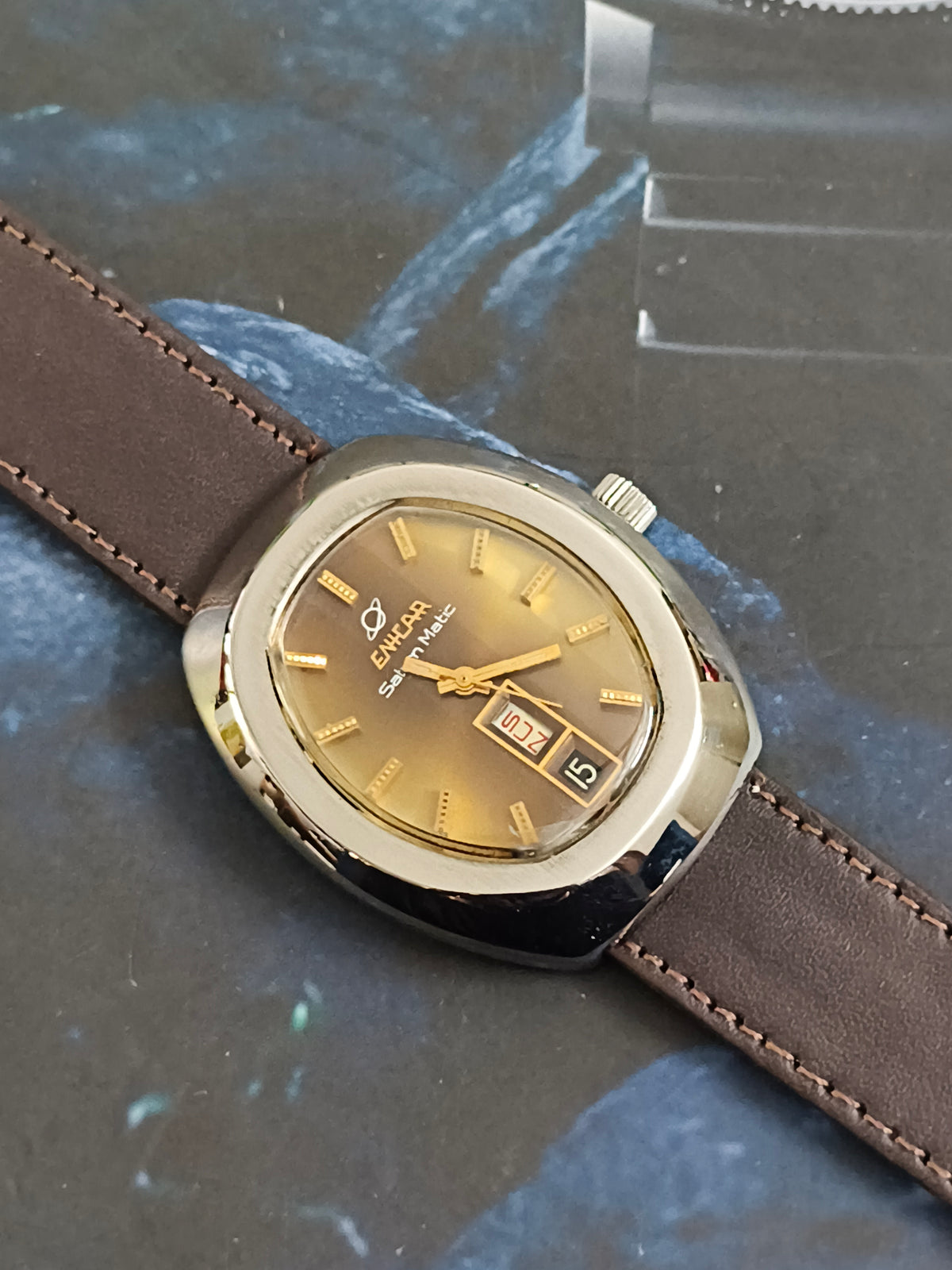 Enicar Saturn Matic Swiss Vintage Automatic Watch with a Brown Gradient Dial