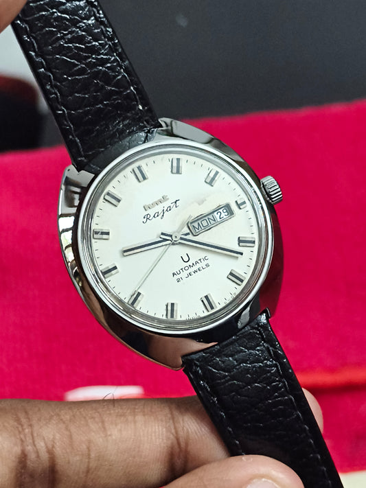HMT Rajat Automatic Vintage Watch with Silver-toned Patina Dial