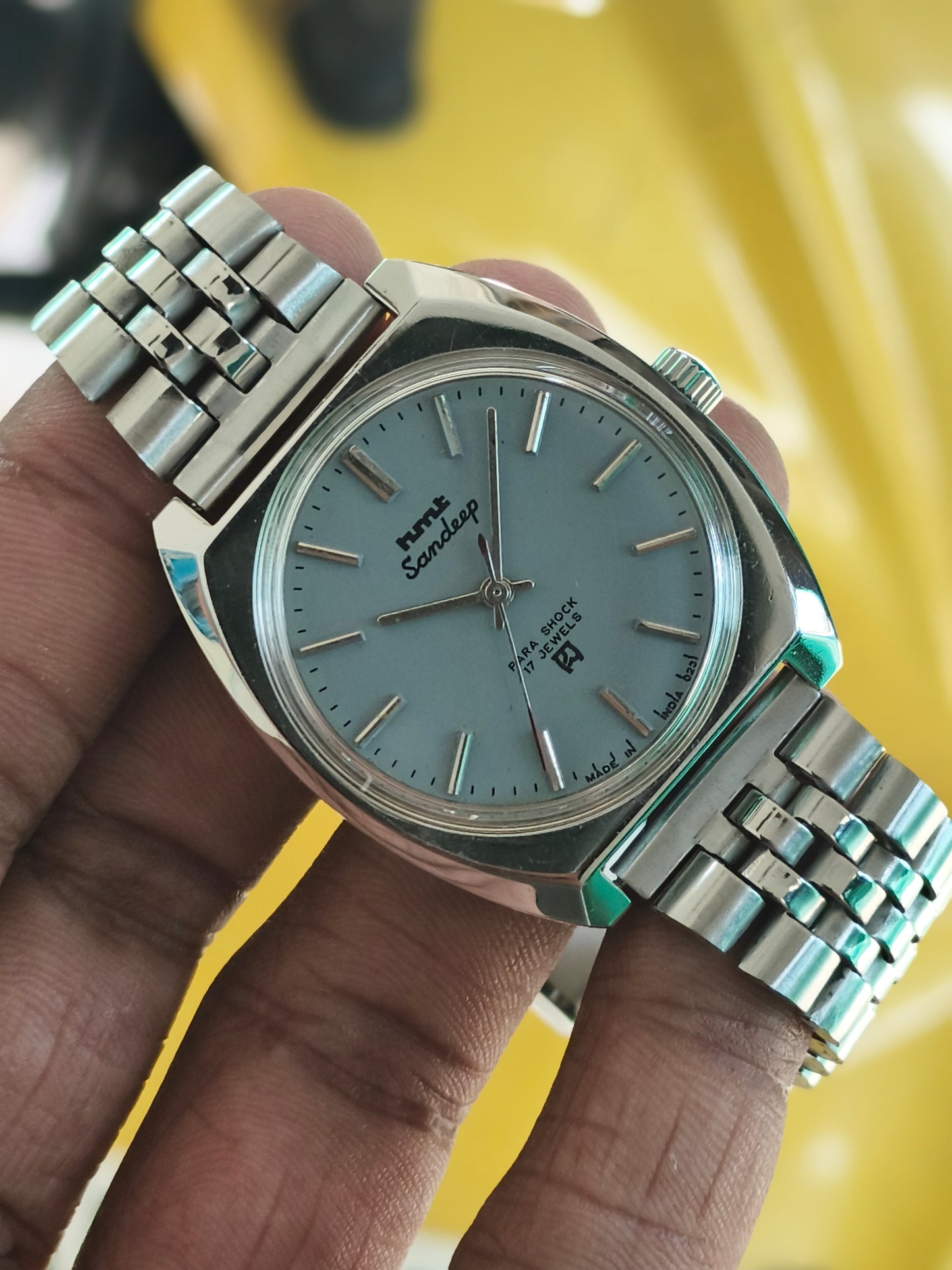 HMT Sandeep Mechanical Hand-Wound Vintage Watch with a Light Blue Dial