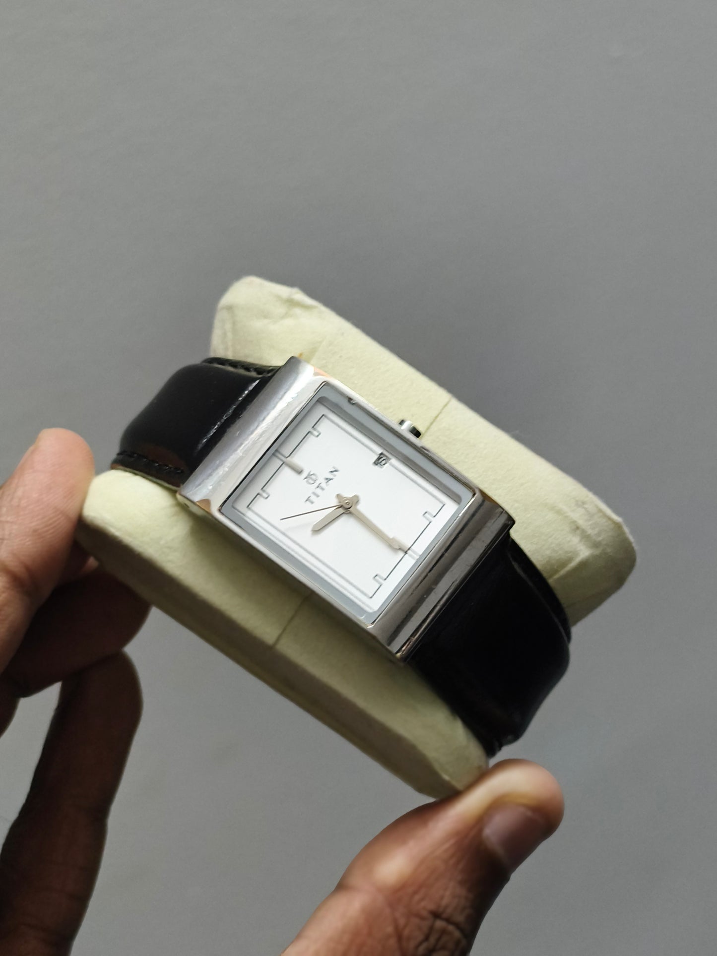 Titan Quartz Tank Watch with White Dial