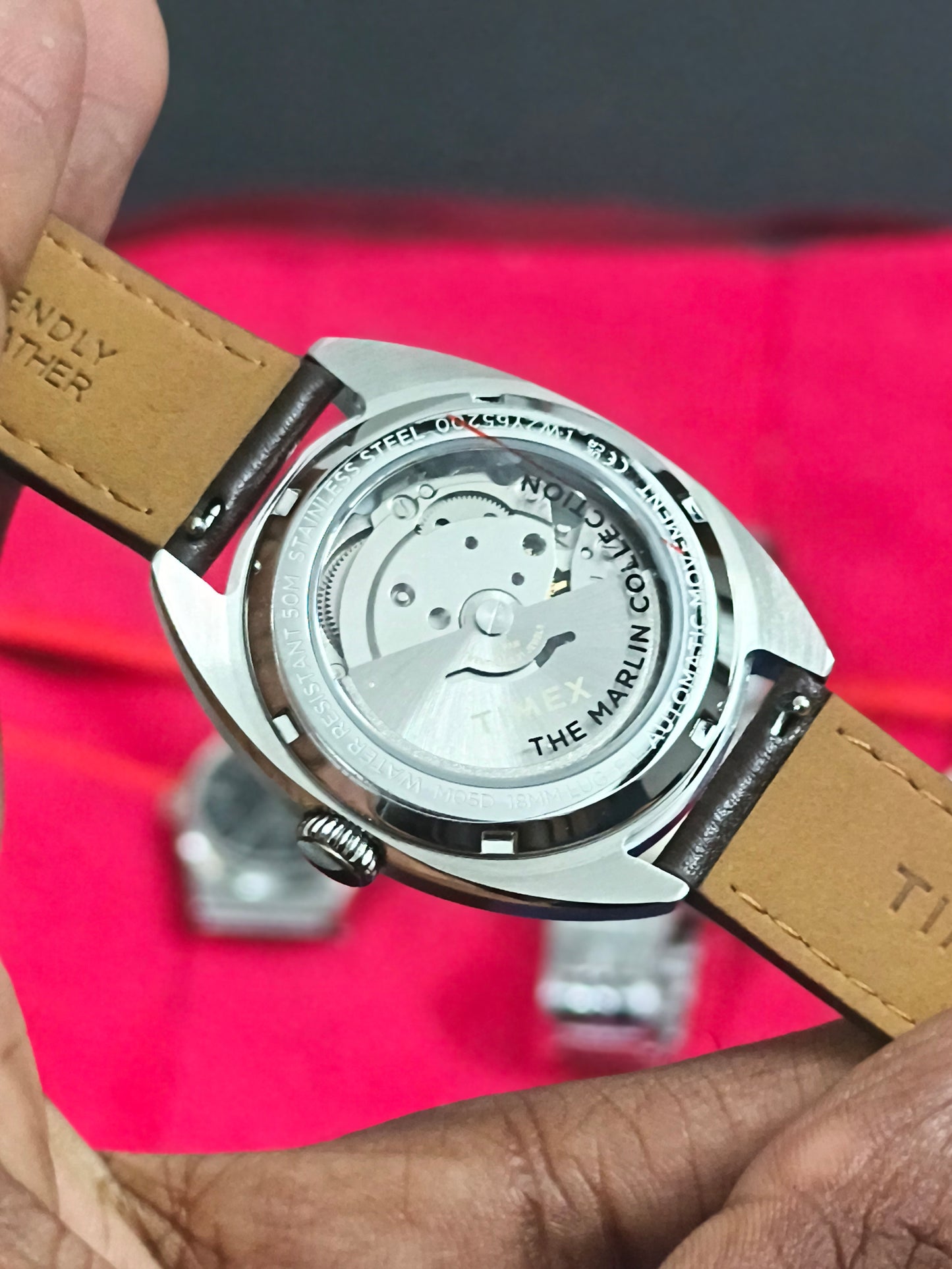 Timex Marlin Automatic Watch with Tonneau Shaped Case and Silver Dial