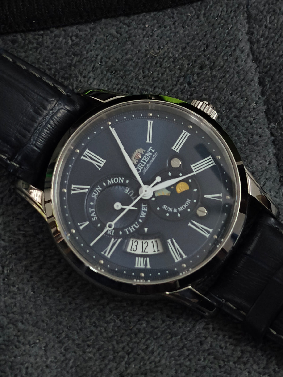 Orient Bambino Sun & Moon Watch with a Midnight Blue Dial