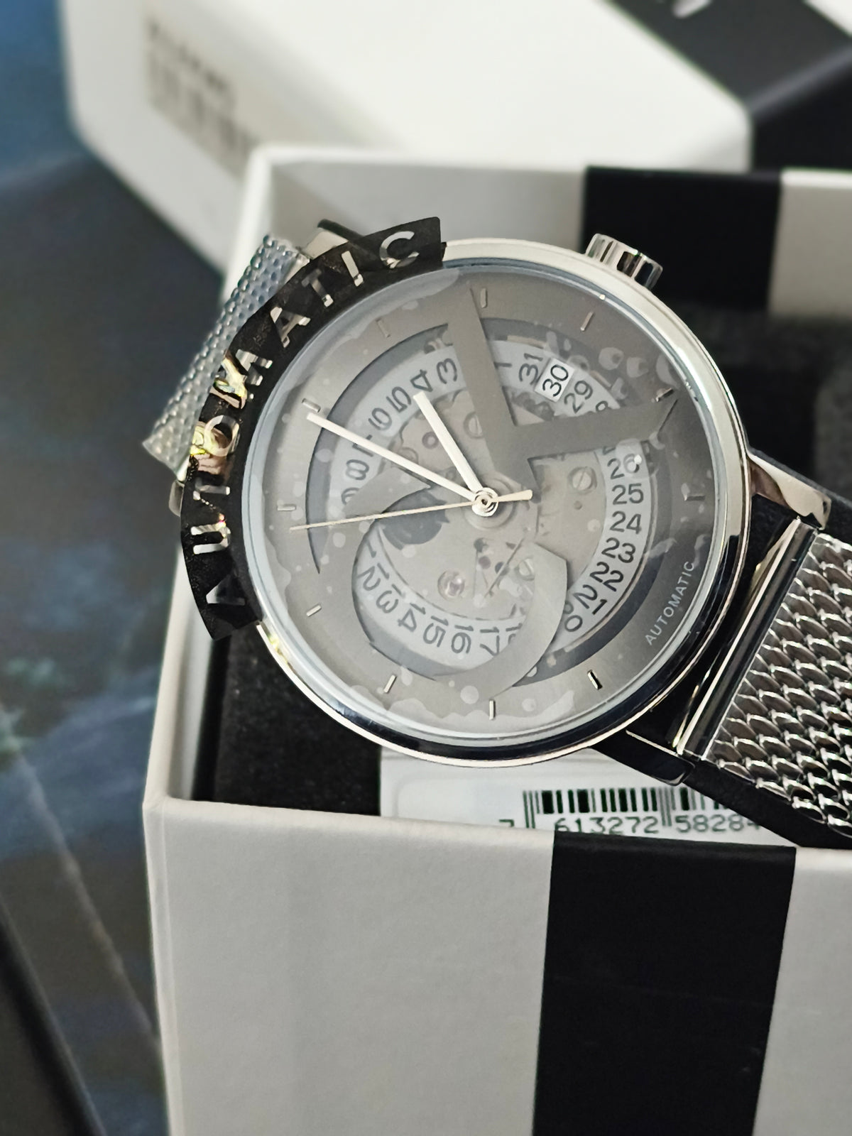 Calvin Klein Automatic 40mm Watch with an Open-worked Dial and Mesh Bracelet, NOS/Mint Condition