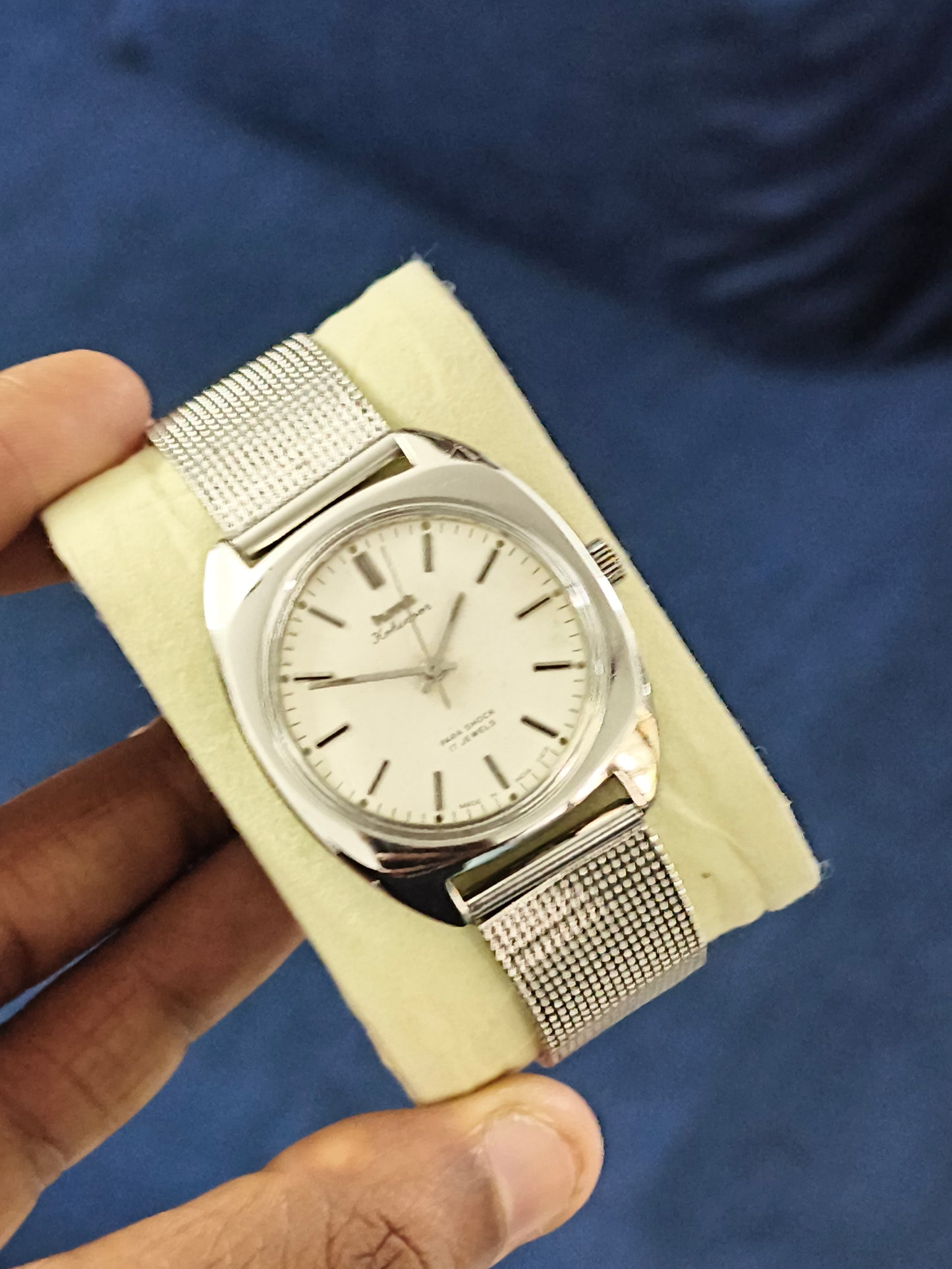 HMT Kohinoor Mechanical Watch with White Dial and Mesh Bracelet