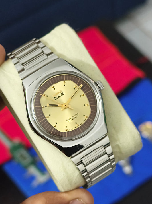 HMT Sarathi Mechanical Hand-wound Watch with Gold-toned Dial