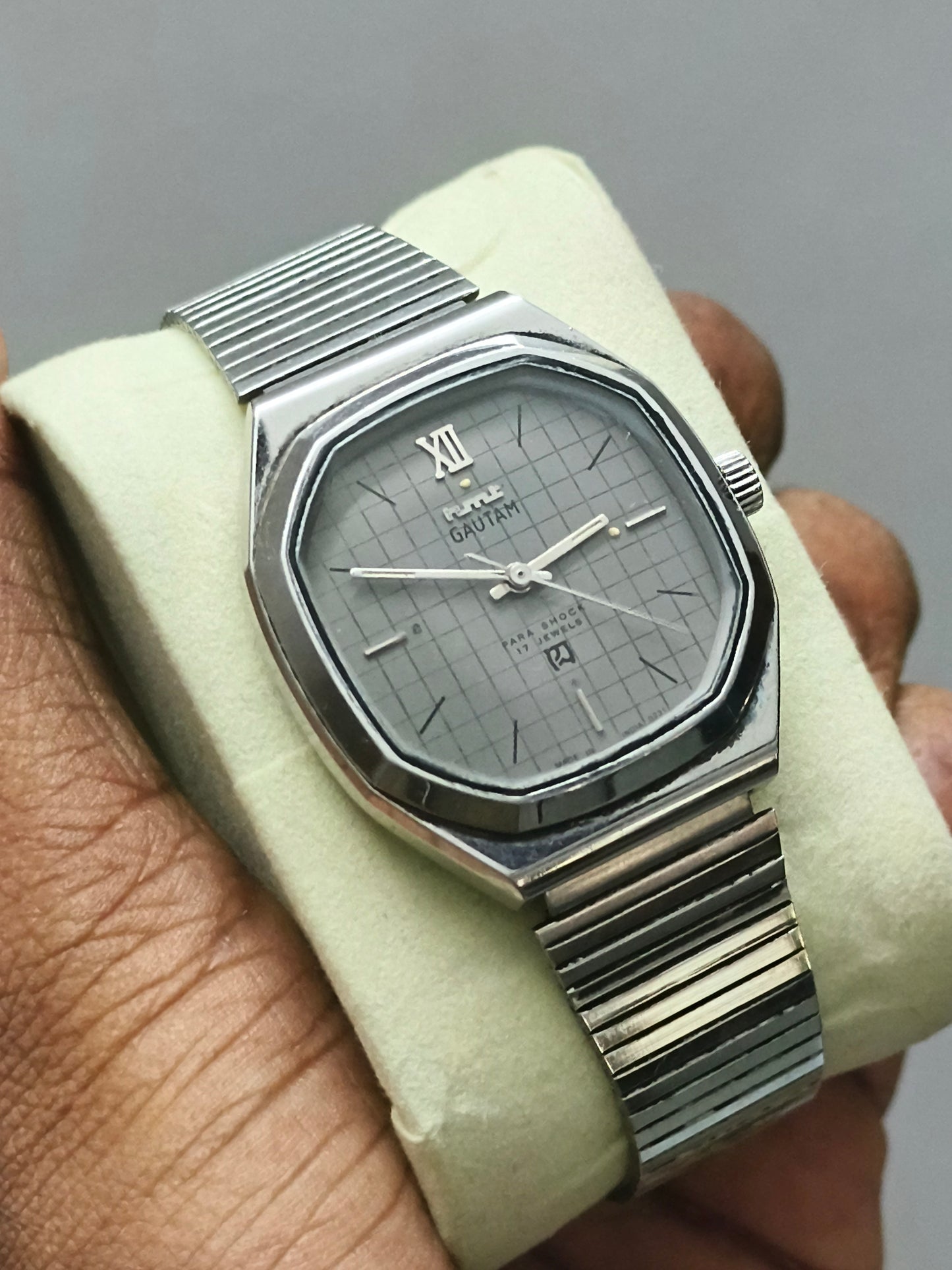 HMT Gautam Mechanical Watch with Grey Check-pattern Dial