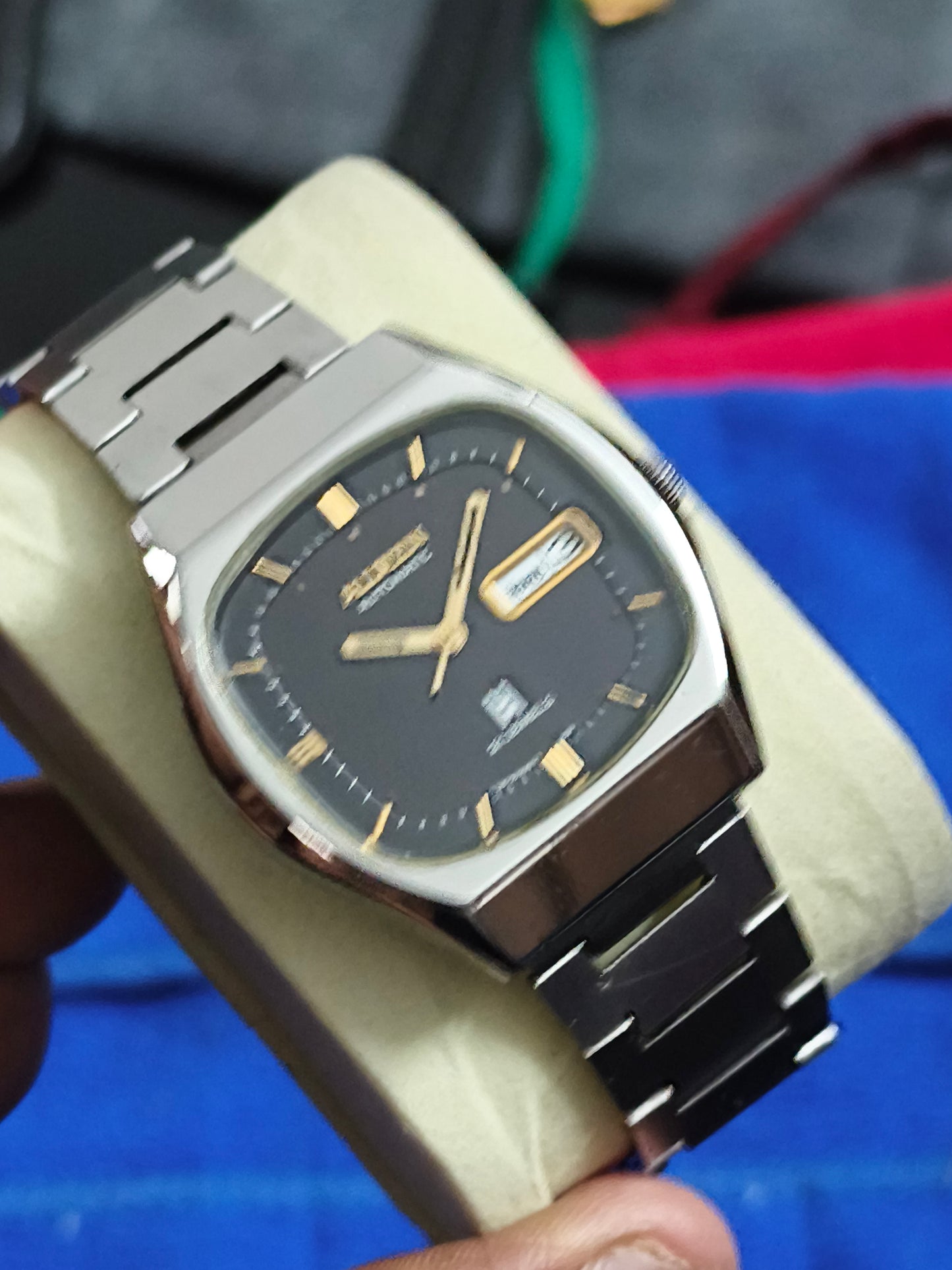 Allwyn Automatic Vintage Day Date Watch with Black Dial and Golden Indexes