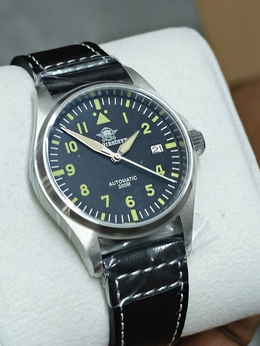ADDIESDIVE 39mm Automatic Watch Pilot/Diver 200M with Black Dial