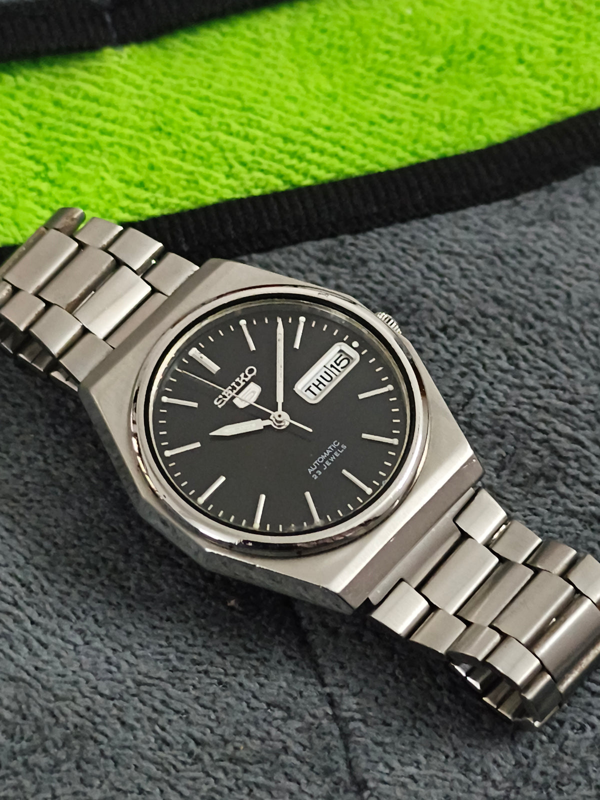 Seiko 5 Vintage Automatic Day Date Watch with a Black Dial and the Cal. 6349 Movement