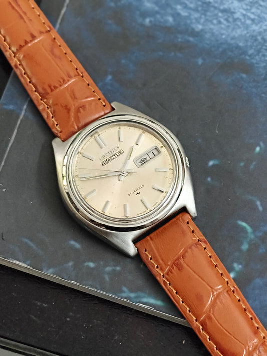 Seiko 5 Actus Automatic Vintage Watch with a Salmon-colored Patina Dial, JDM