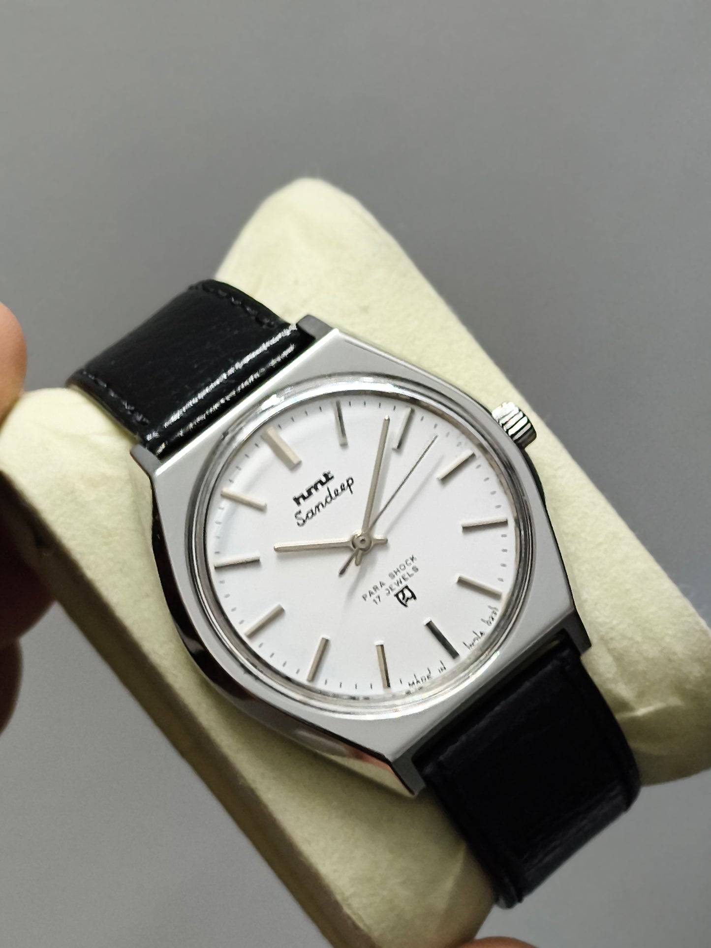HMT Sandeep Mechanical Hand-wound Watch with White Dial