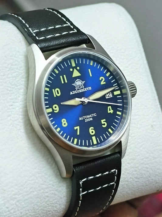 ADDIESDIVE 39mm Automatic Watch Pilot/Diver 200M with Blue Dial
