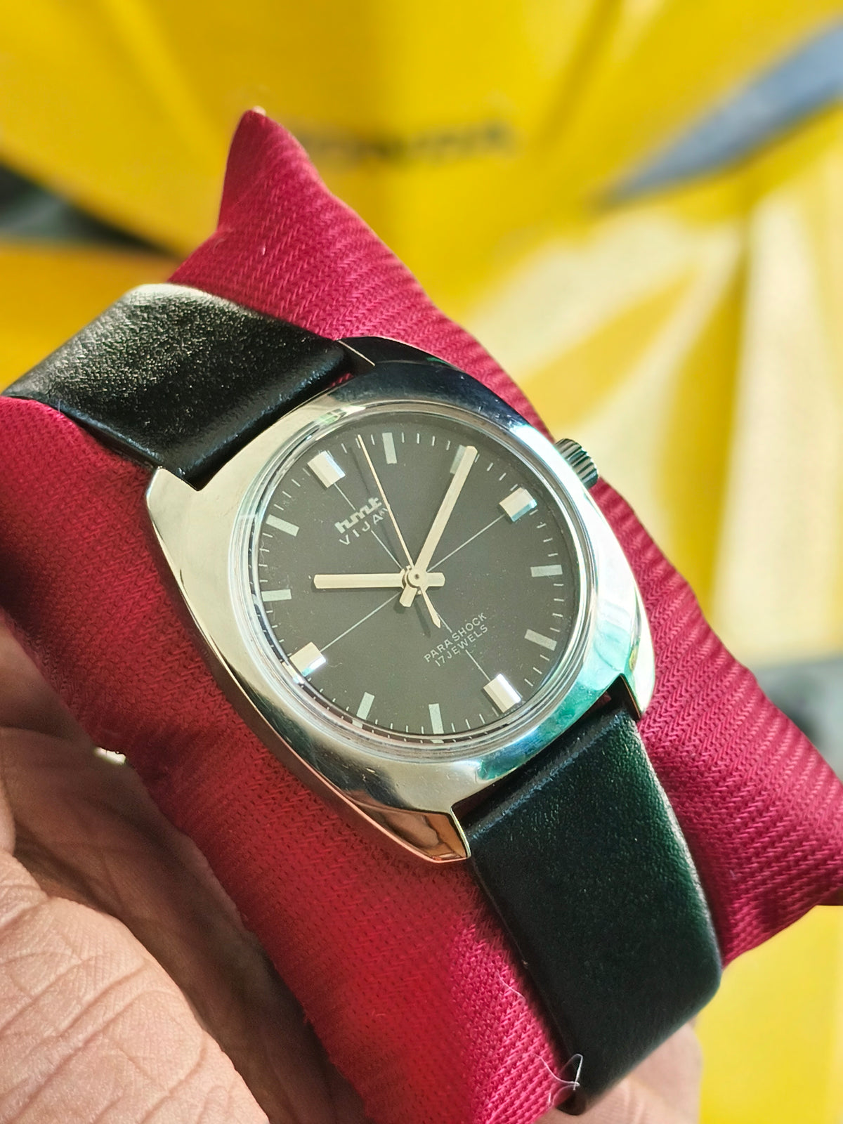 Hmt Vijay mechanical watch black crossline dial