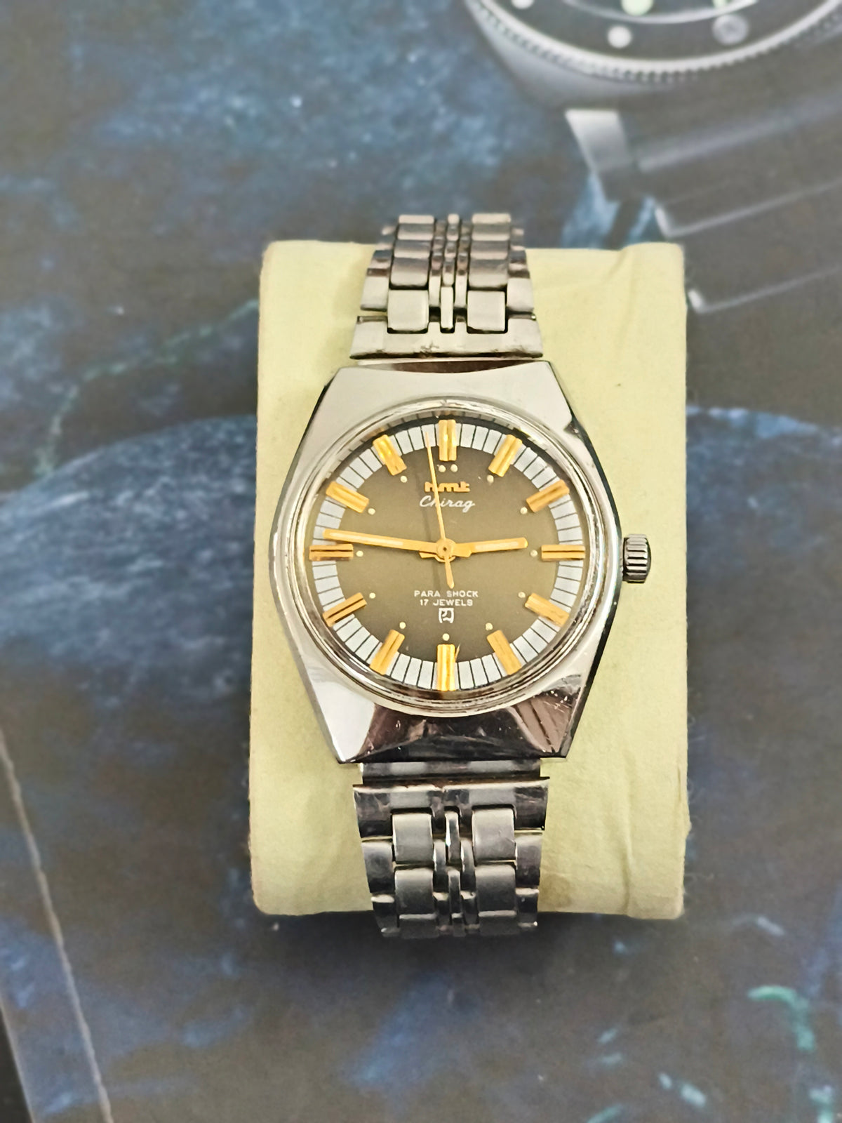 HMT Chirag Hand-wound Vintage Watch with a Two-tone Dial and Golden Details