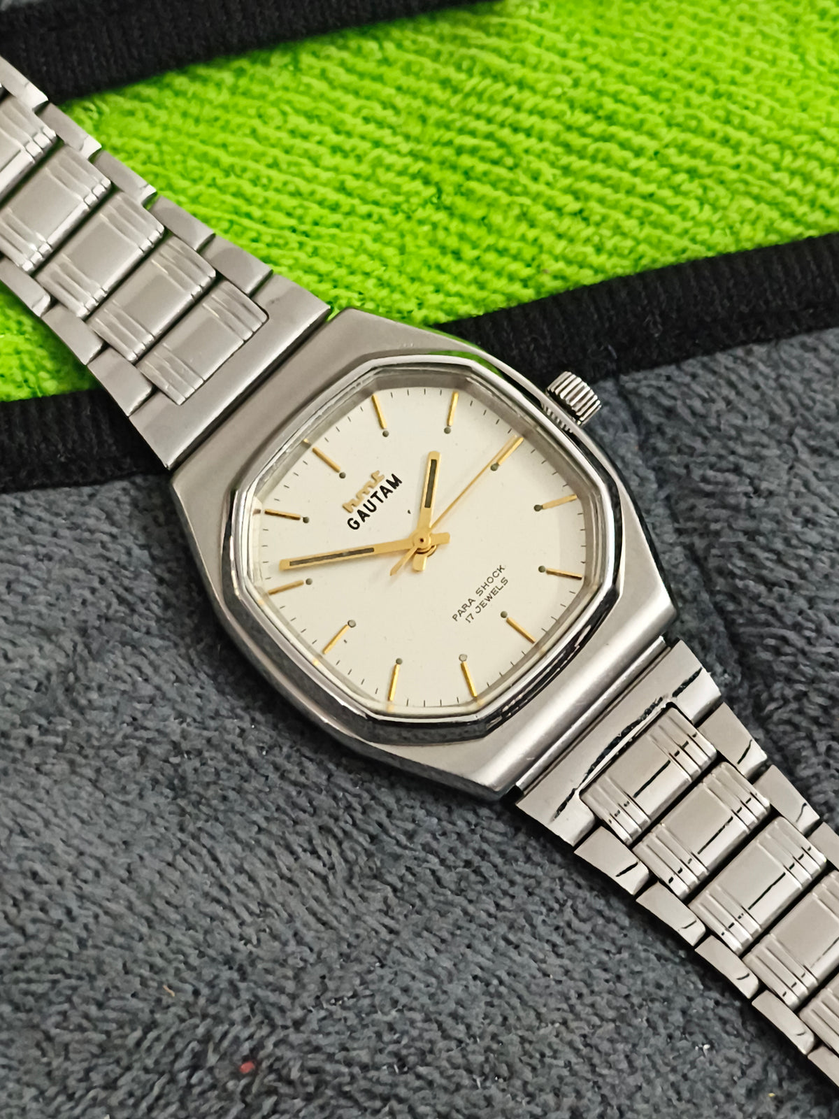 HMT Gautam Hand-wound Watch with a Champagne Vertical-brushed Dial