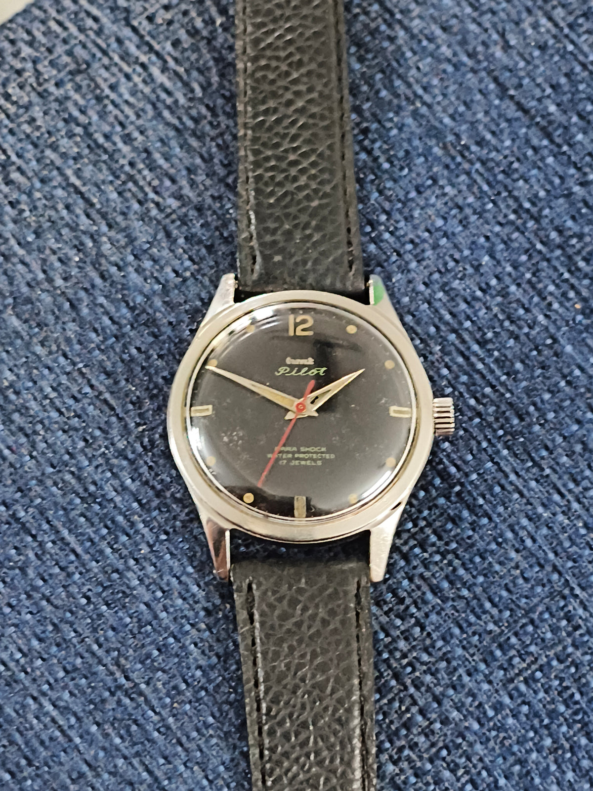 HMT Pilot Mechanical Hand-wound Vintage Watch Three Liner Version with Black Dial