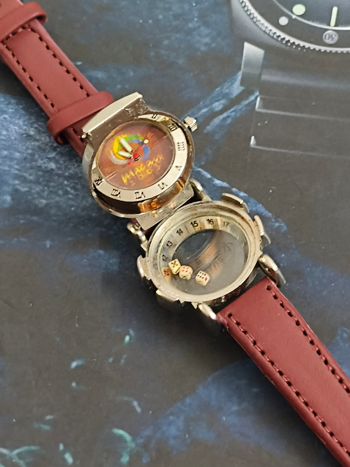 Macau Casino Dice Flip Open Watch with a Swivelling Case