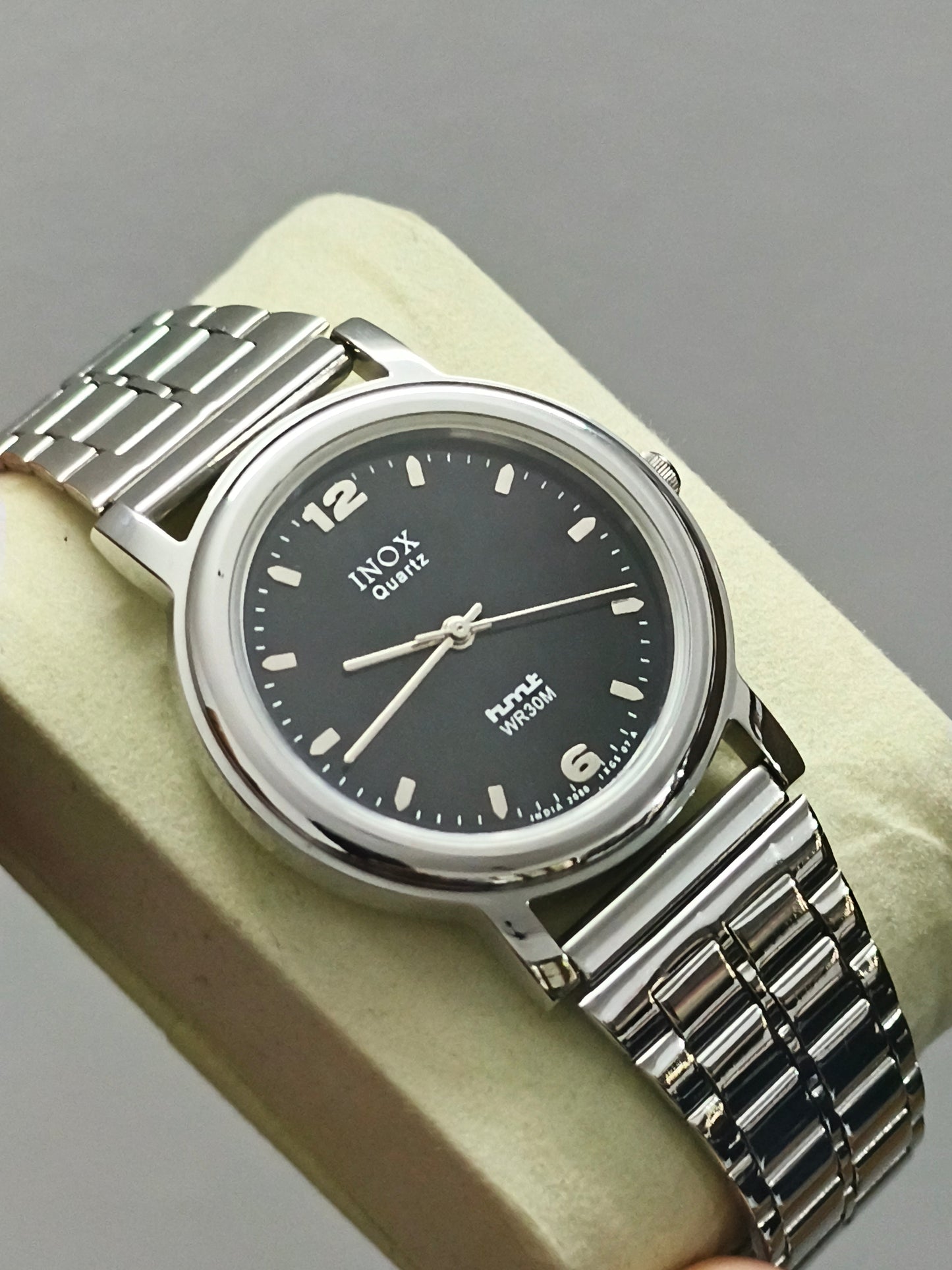 HMT INOX Round Quartz Watch with Black Dial