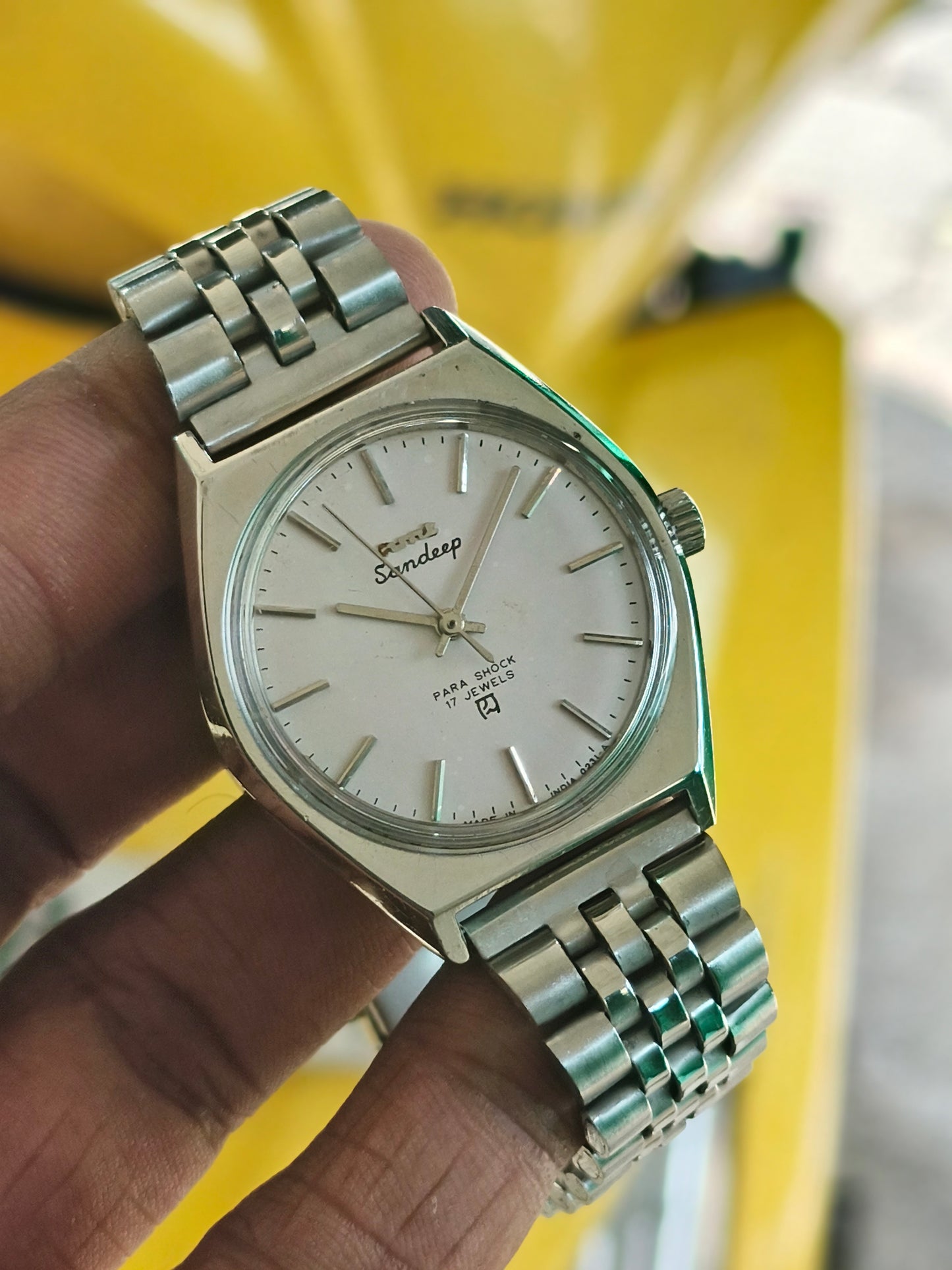 HMT Sandeep Mechanical Hand-Wound Vintage Watch with a White Dial