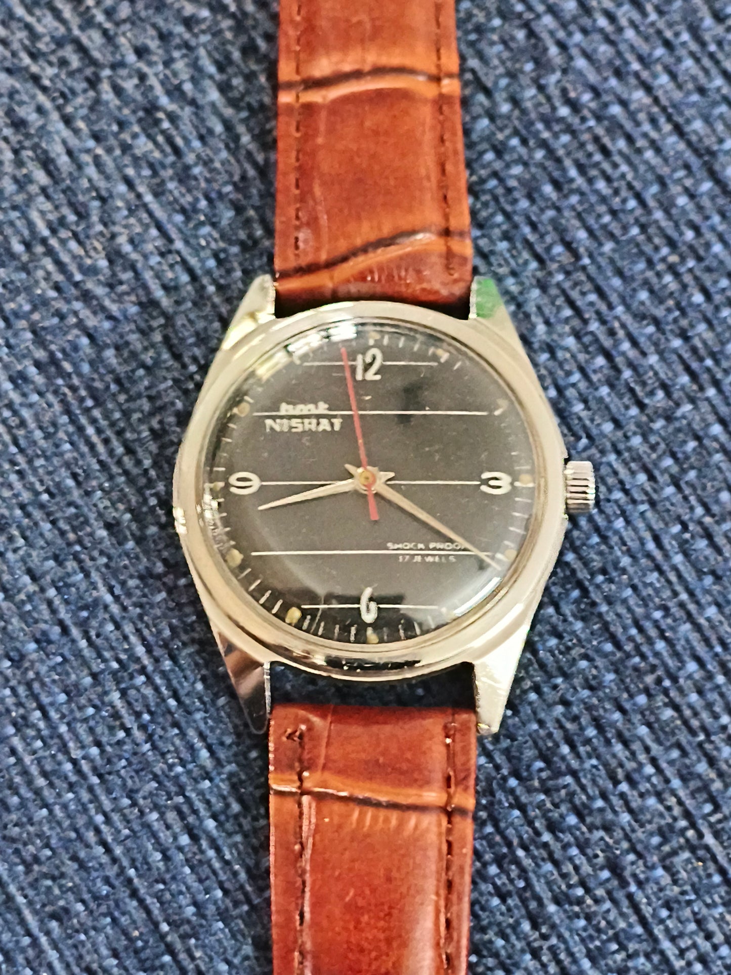 HMT Nishat  Mechanical Hand-wound Watch with a Black Notebook Pattern Dial