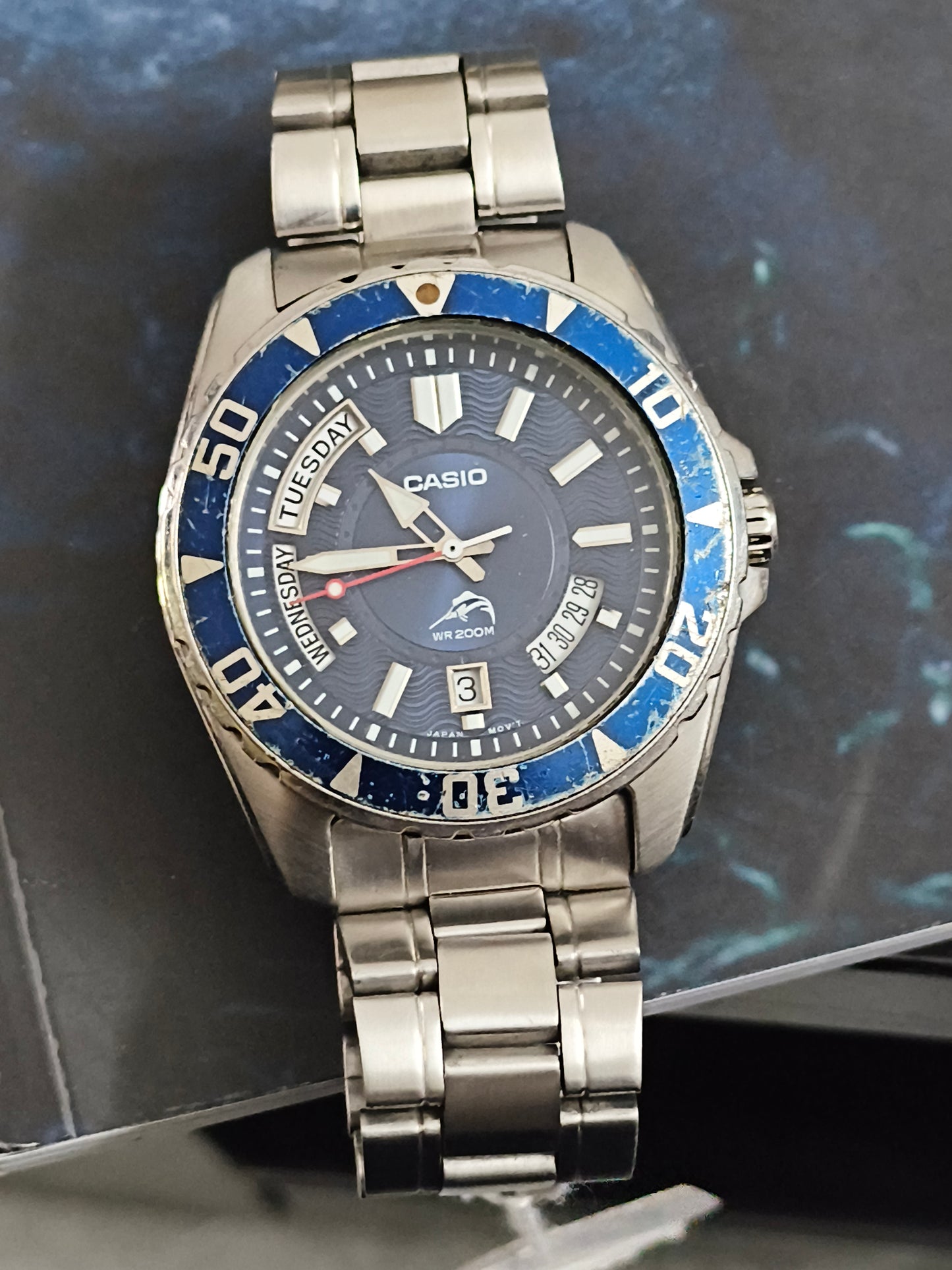 Casio MDV-103 “Marlin” Day Date Watch with a Blue Dial